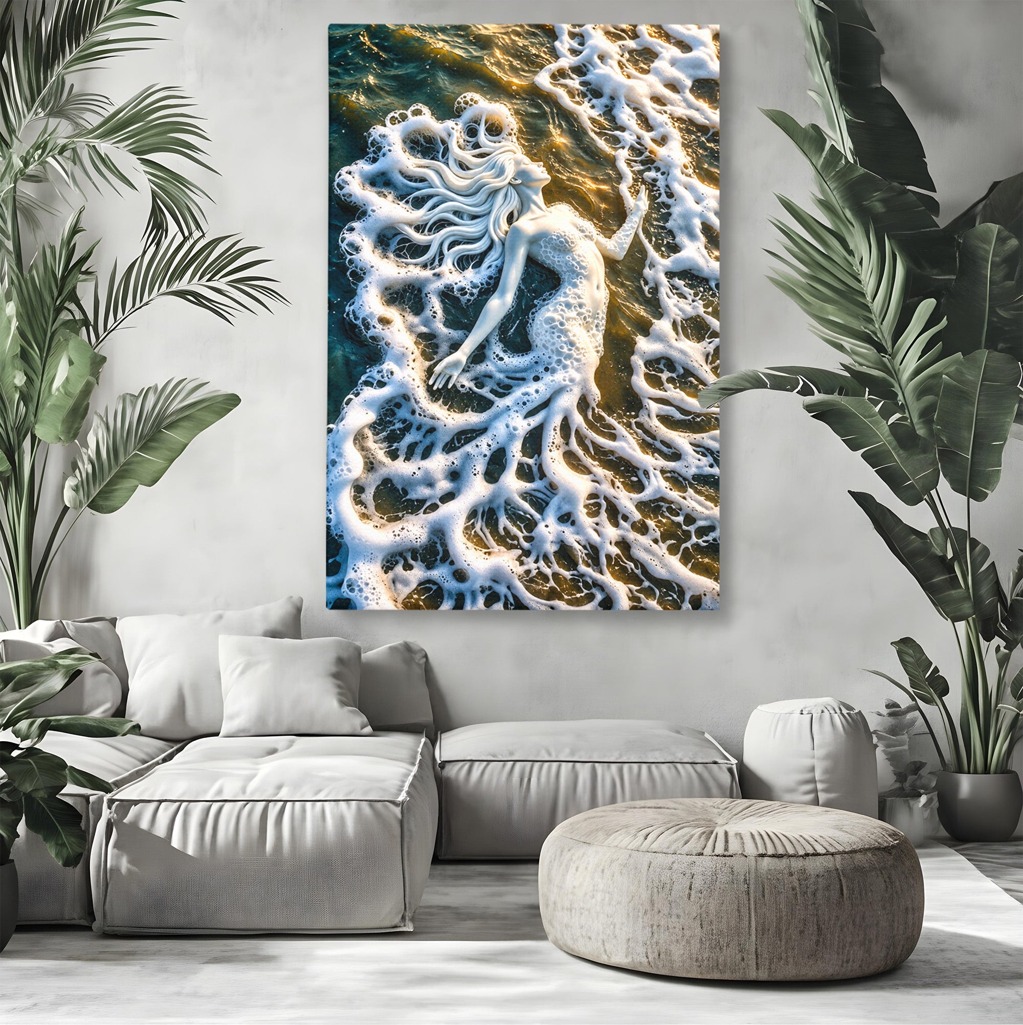 Tablou Canvas Premium LuxCanva® U1202, Suflet în Valuri, Sirena, Ocean, Valuri, Mitologie, Dormitor, Culori Vibrante