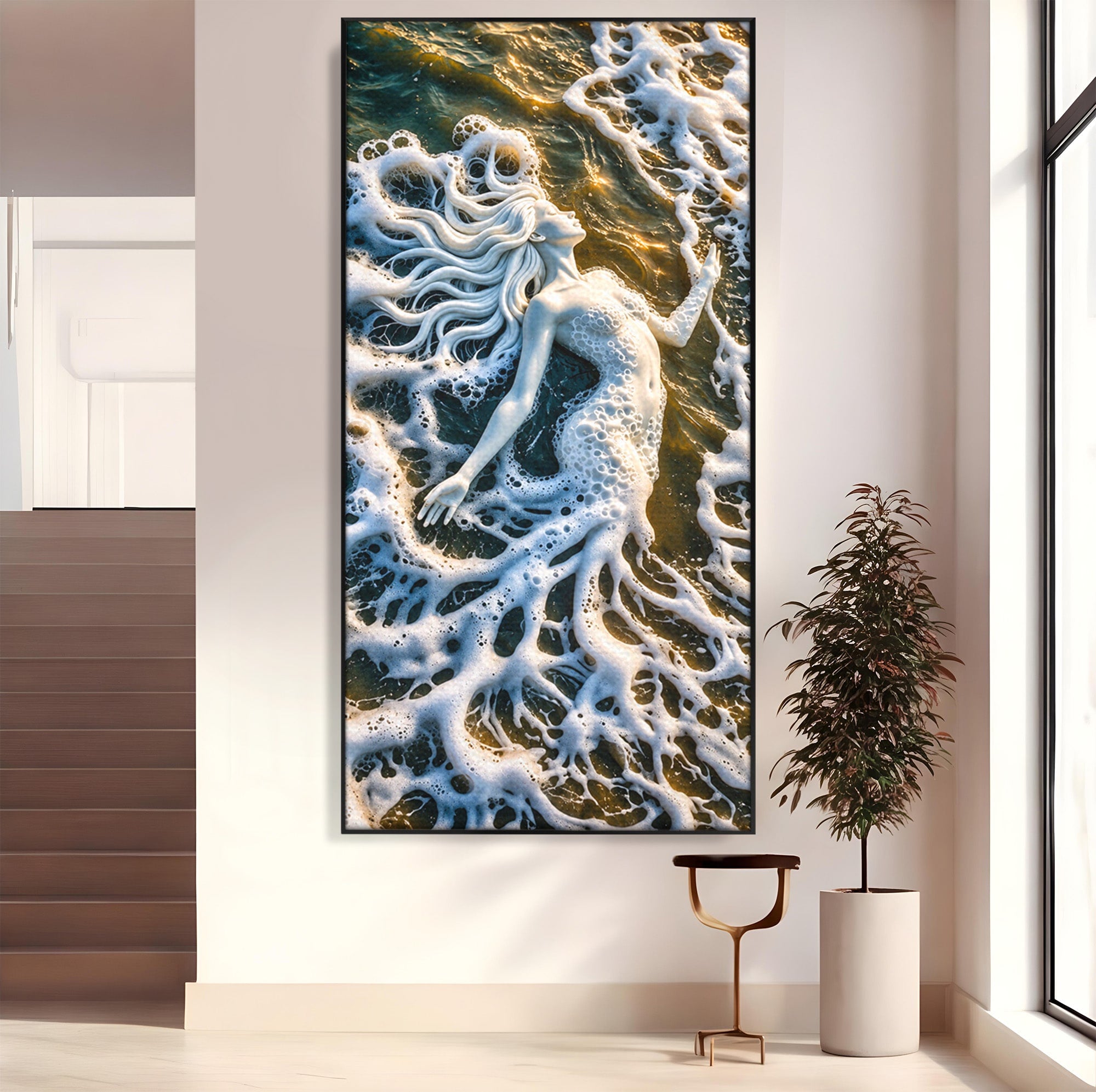 Tablou Canvas Premium LuxCanva® U1202, Suflet în Valuri, Sirena, Ocean, Valuri, Mitologie, Dormitor, Culori Vibrante