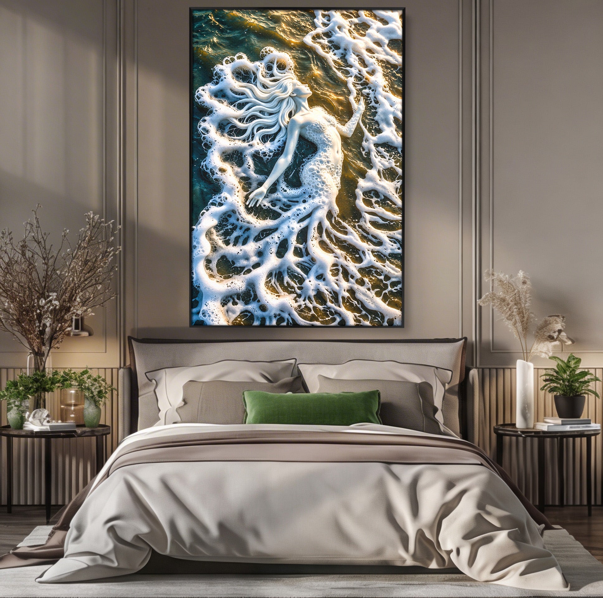 Tablou Canvas Premium LuxCanva® U1202, Suflet în Valuri, Sirena, Ocean, Valuri, Mitologie, Dormitor, Culori Vibrante