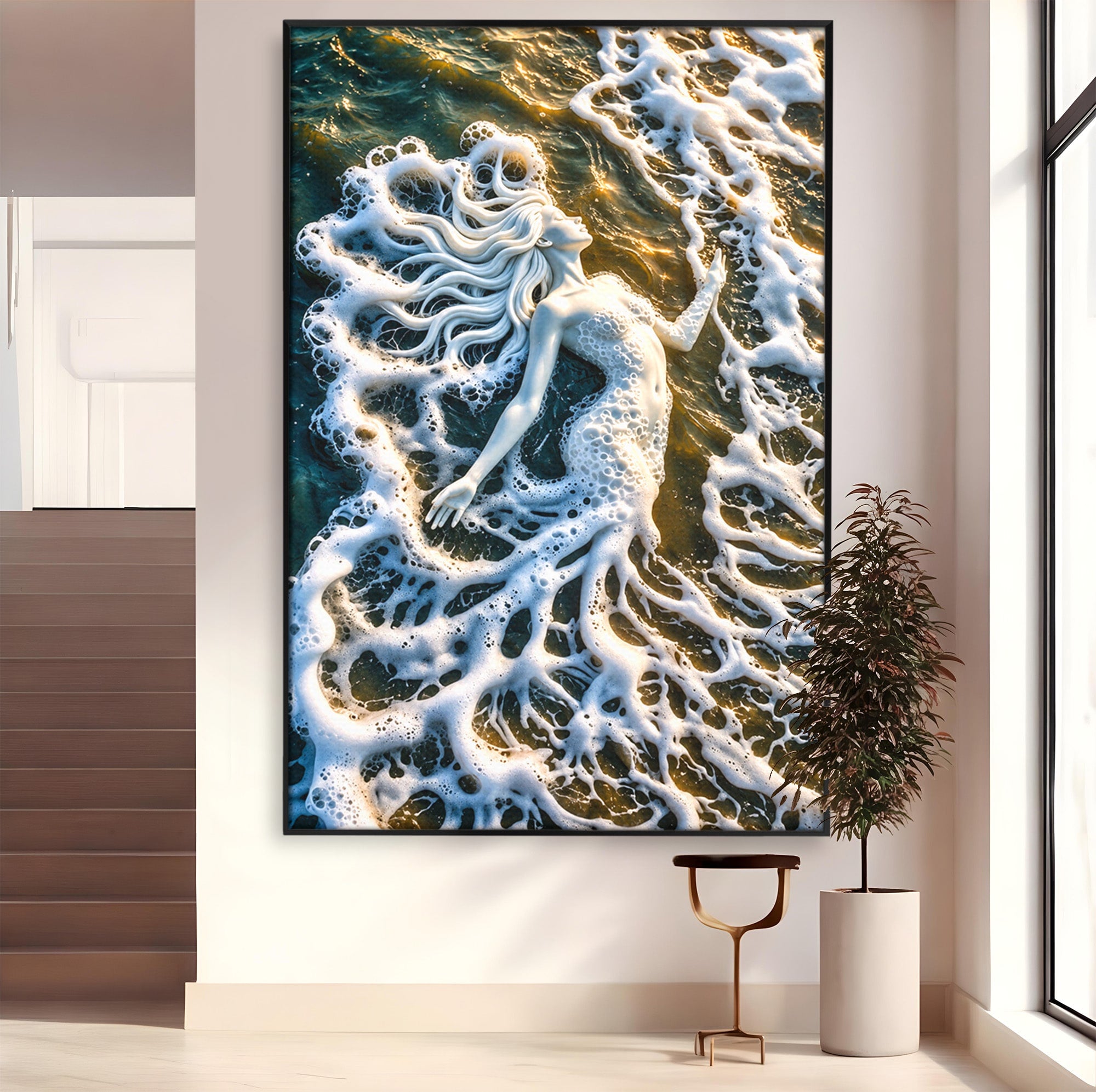 Tablou Canvas Premium LuxCanva® U1202, Suflet în Valuri, Sirena, Ocean, Valuri, Mitologie, Dormitor, Culori Vibrante