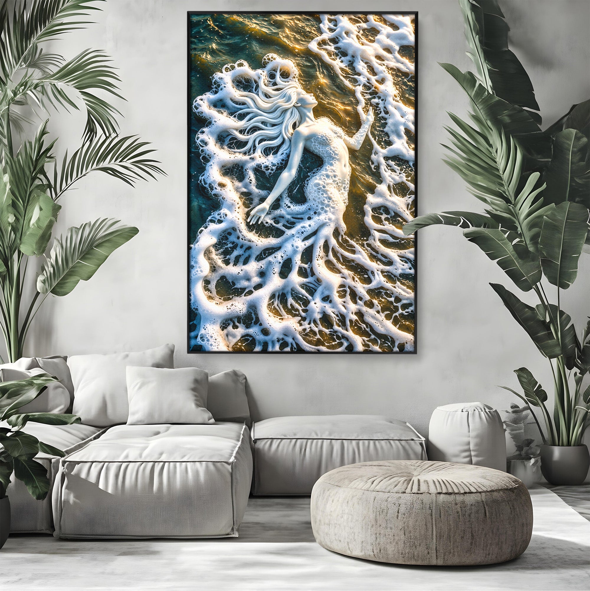 Tablou Canvas Premium LuxCanva® U1202, Suflet în Valuri, Sirena, Ocean, Valuri, Mitologie, Dormitor, Culori Vibrante