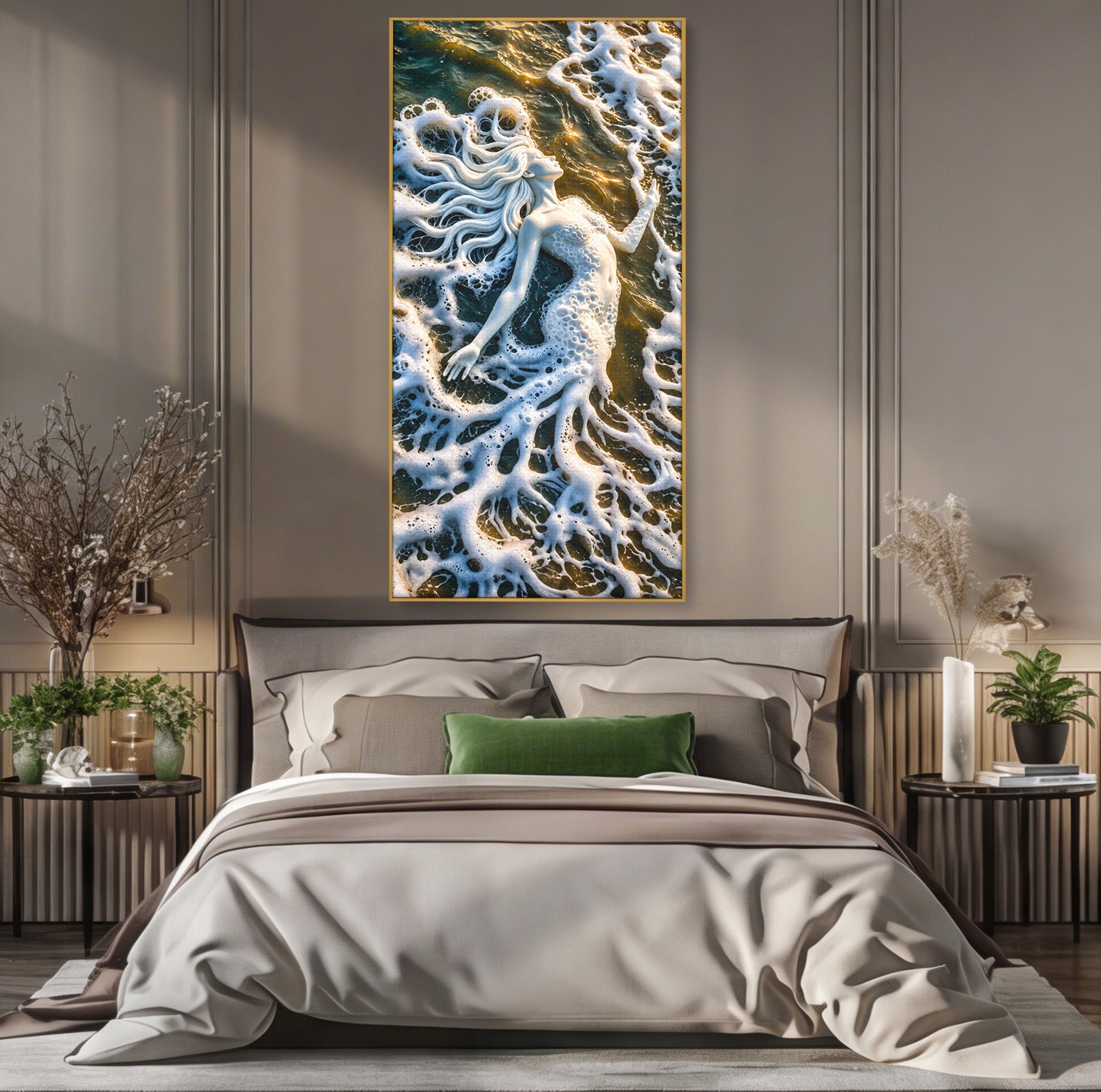 Tablou Canvas Premium LuxCanva® U1202, Suflet în Valuri, Sirena, Ocean, Valuri, Mitologie, Dormitor, Culori Vibrante
