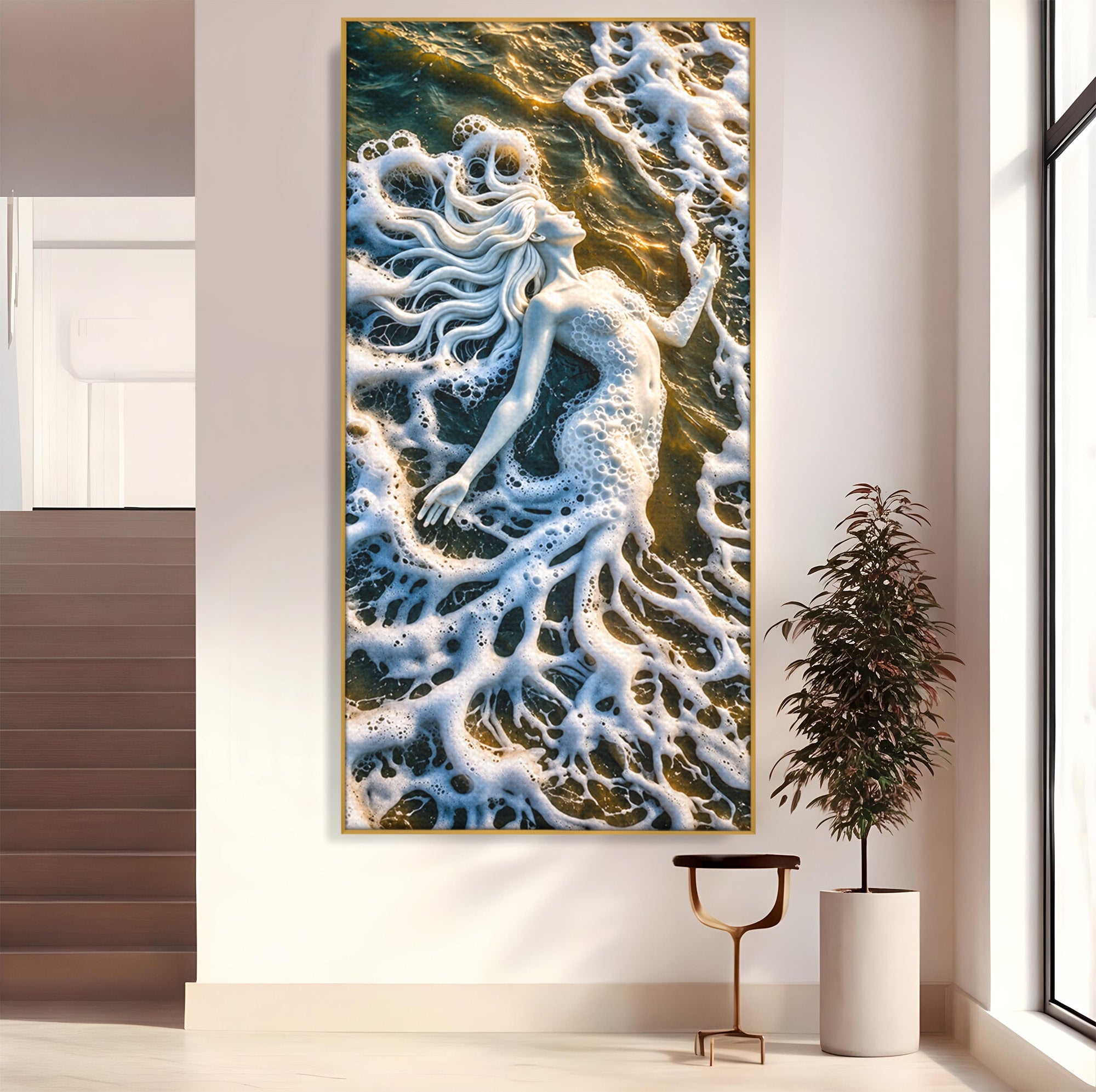 Tablou Canvas Premium LuxCanva® U1202, Suflet în Valuri, Sirena, Ocean, Valuri, Mitologie, Dormitor, Culori Vibrante