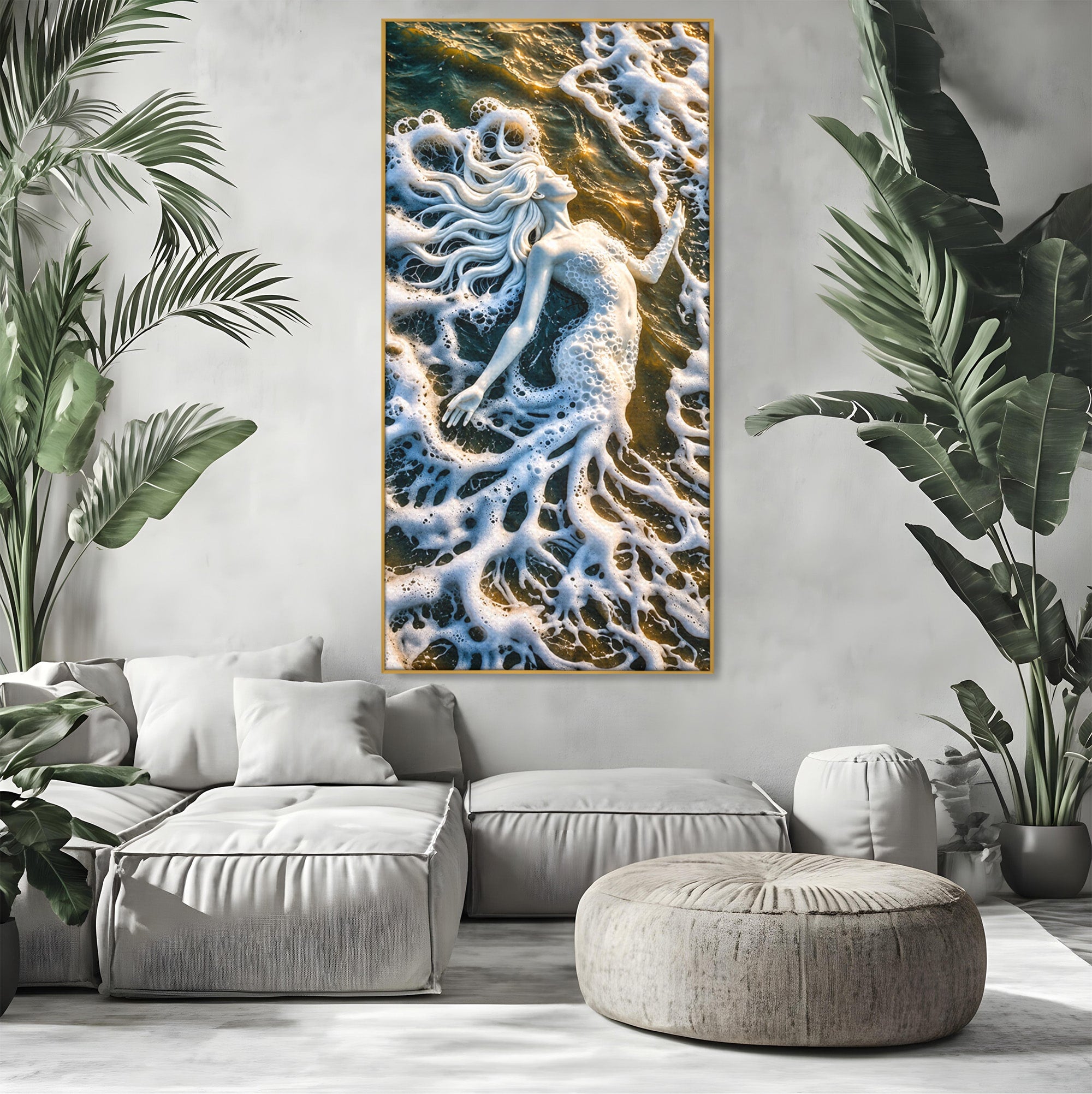 Tablou Canvas Premium LuxCanva® U1202, Suflet în Valuri, Sirena, Ocean, Valuri, Mitologie, Dormitor, Culori Vibrante