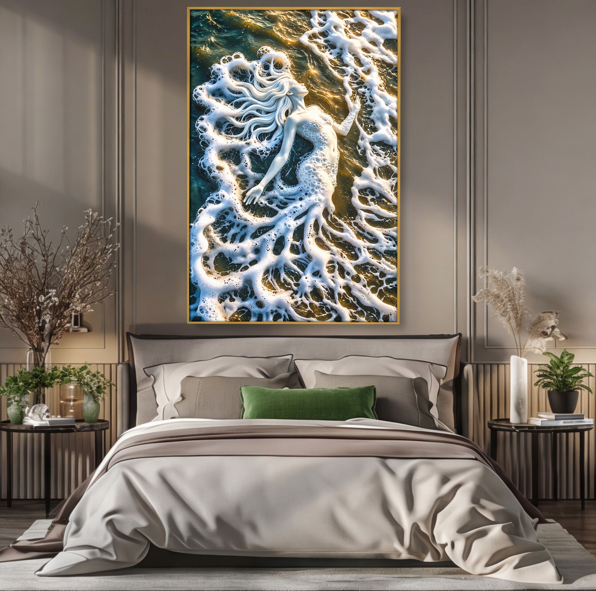 Tablou Canvas Premium LuxCanva® U1202, Suflet în Valuri, Sirena, Ocean, Valuri, Mitologie, Dormitor, Culori Vibrante