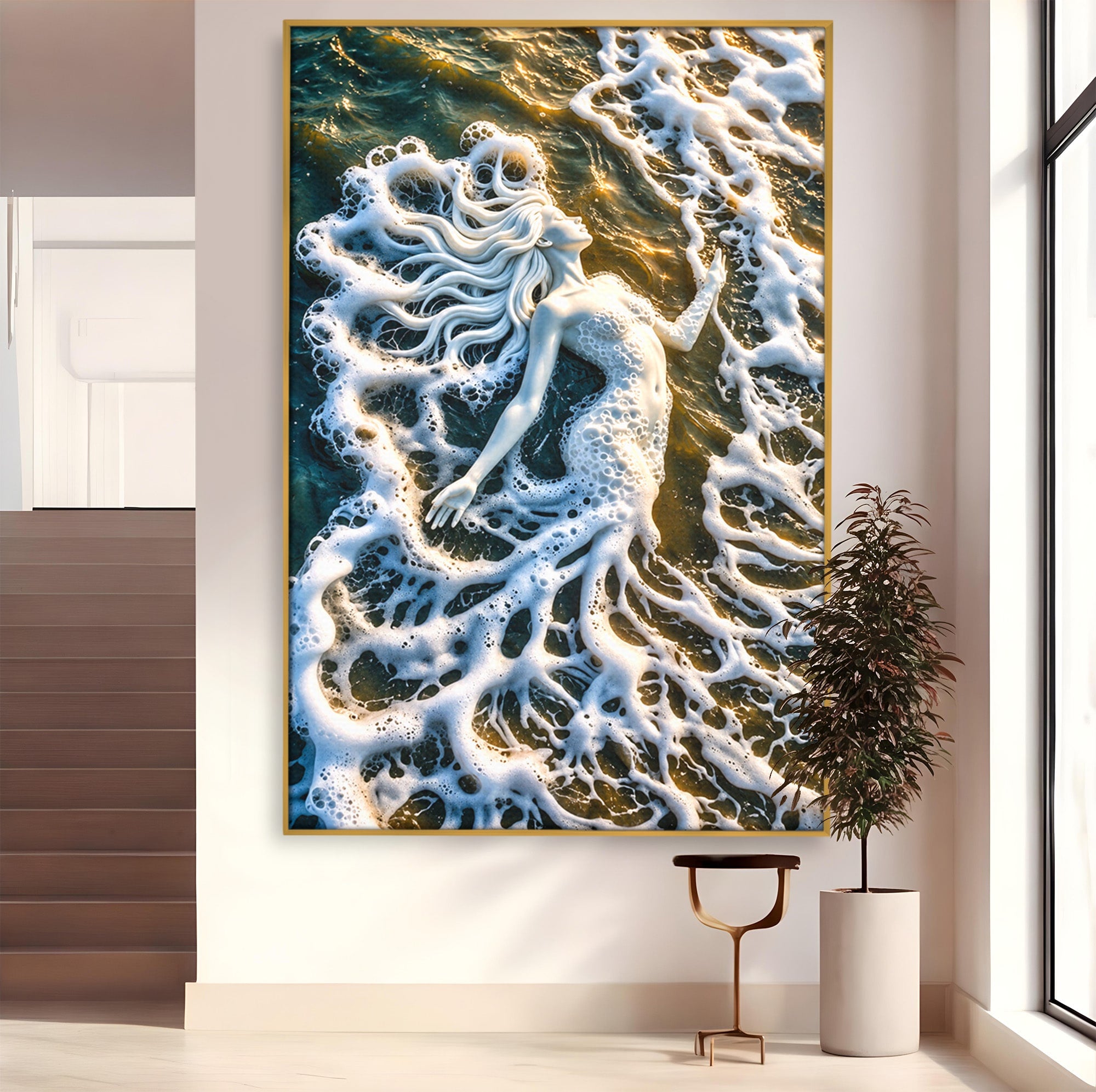 Tablou Canvas Premium LuxCanva® U1202, Suflet în Valuri, Sirena, Ocean, Valuri, Mitologie, Dormitor, Culori Vibrante