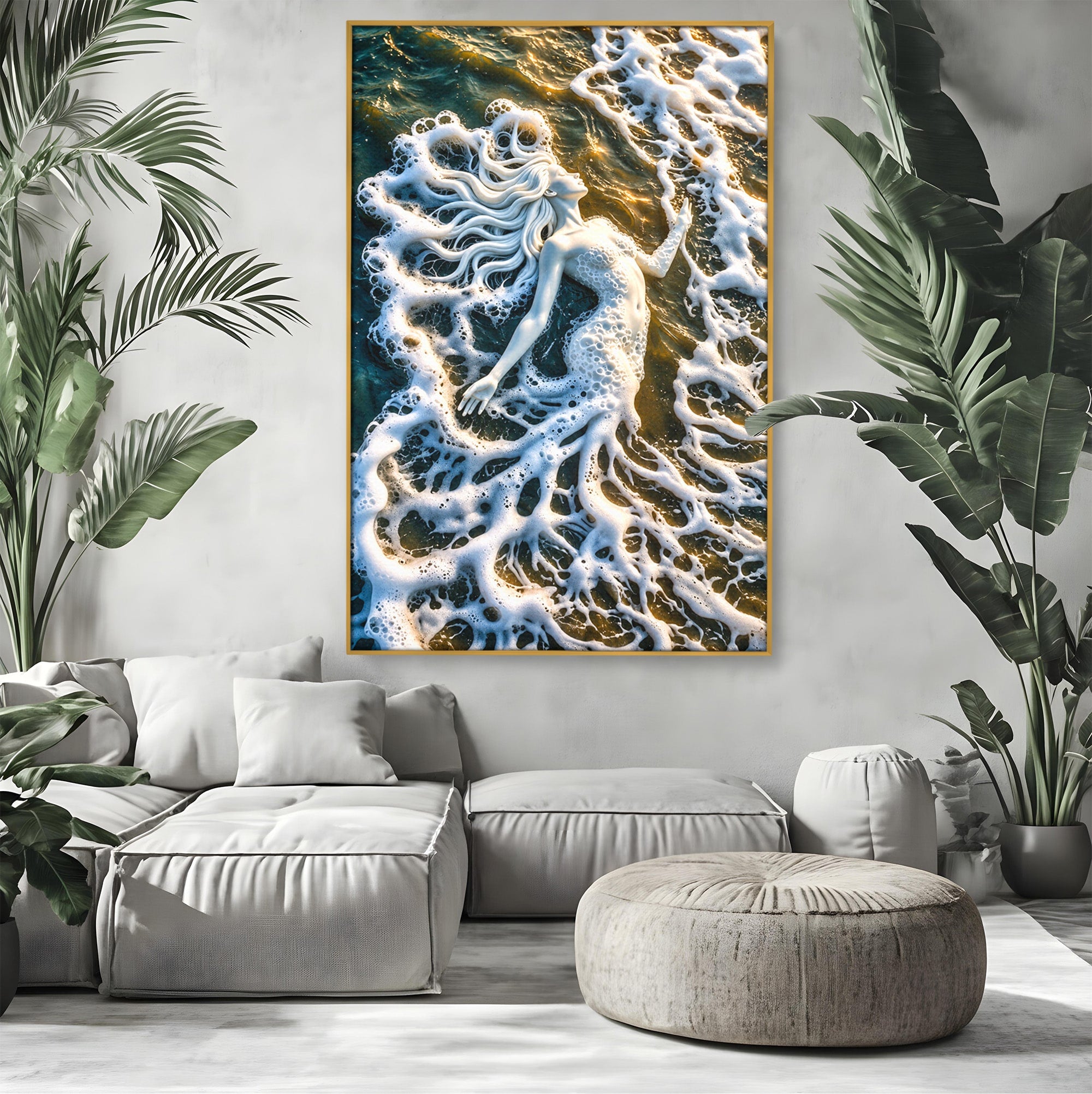 Tablou Canvas Premium LuxCanva® U1202, Suflet în Valuri, Sirena, Ocean, Valuri, Mitologie, Dormitor, Culori Vibrante