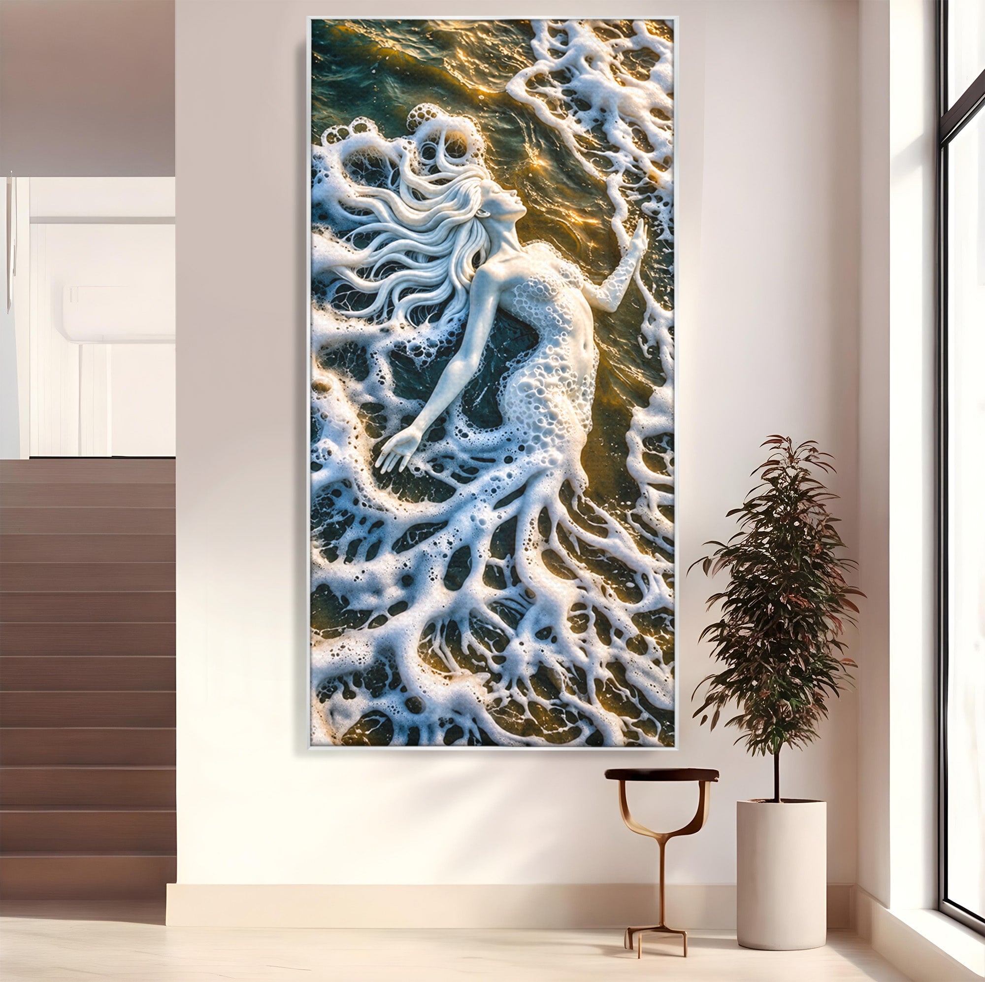 Tablou Canvas Premium LuxCanva® U1202, Suflet în Valuri, Sirena, Ocean, Valuri, Mitologie, Dormitor, Culori Vibrante