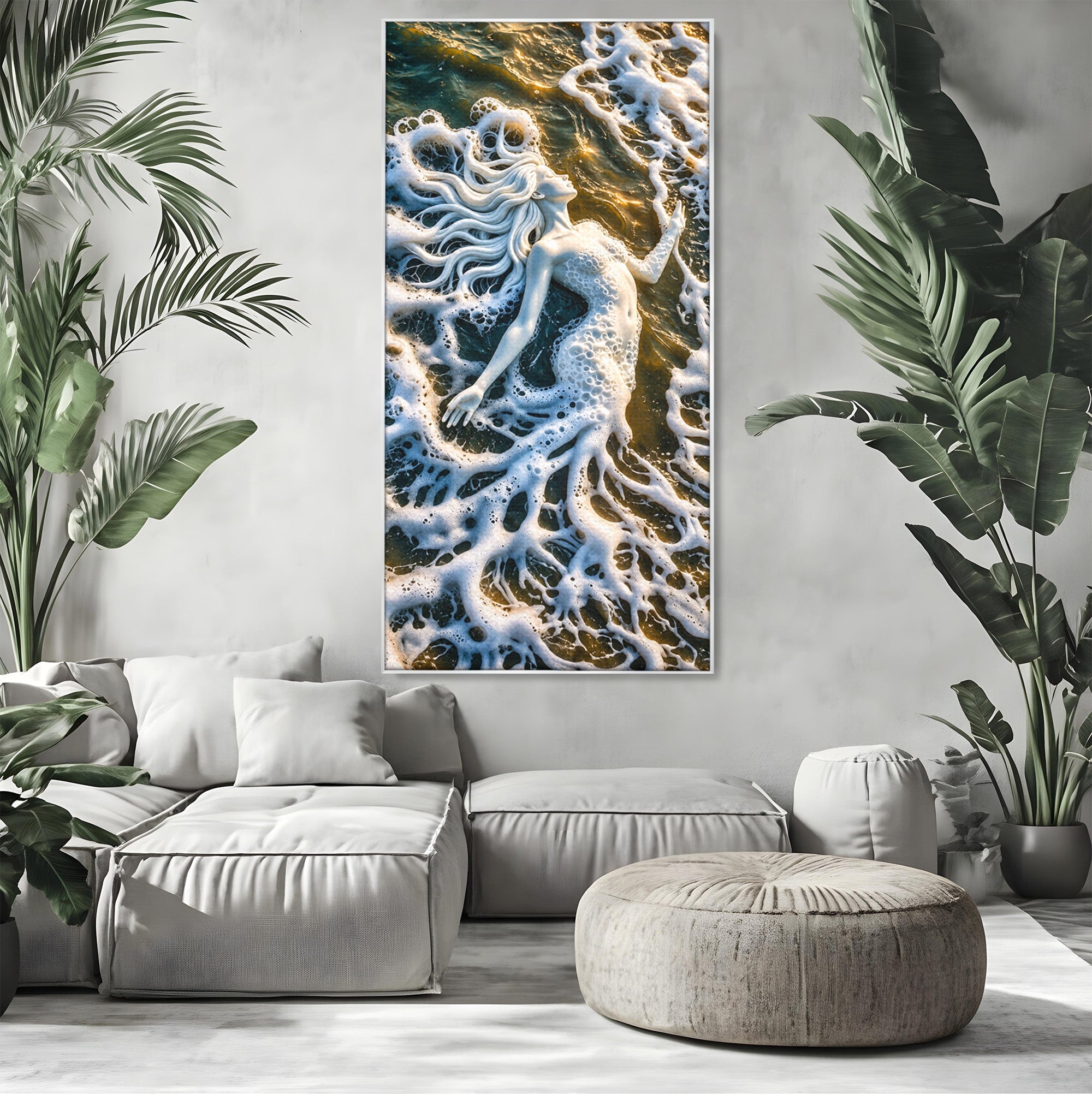 Tablou Canvas Premium LuxCanva® U1202, Suflet în Valuri, Sirena, Ocean, Valuri, Mitologie, Dormitor, Culori Vibrante