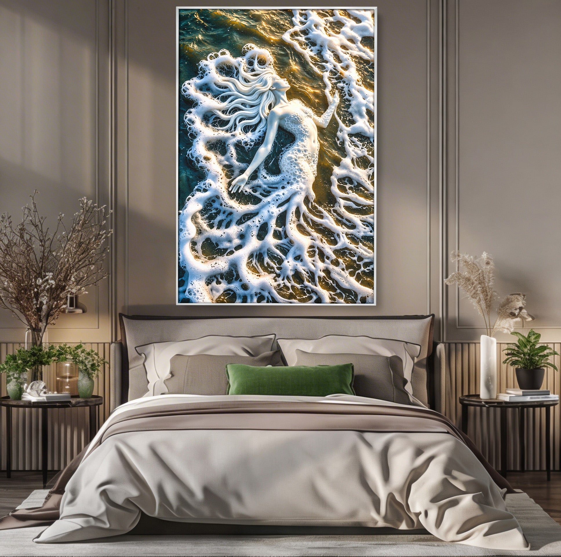 Tablou Canvas Premium LuxCanva® U1202, Suflet în Valuri, Sirena, Ocean, Valuri, Mitologie, Dormitor, Culori Vibrante