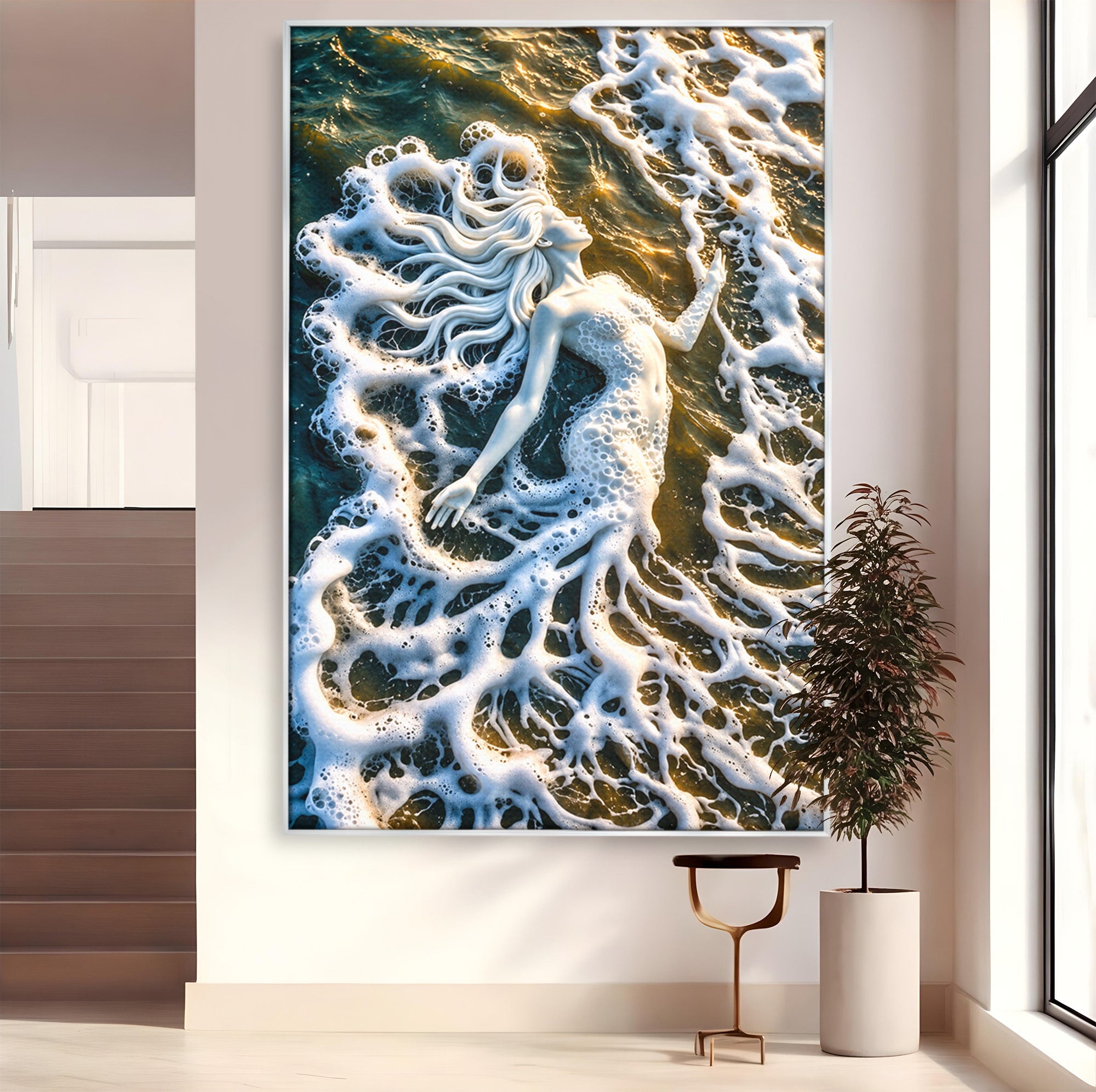 Tablou Canvas Premium LuxCanva® U1202, Suflet în Valuri, Sirena, Ocean, Valuri, Mitologie, Dormitor, Culori Vibrante
