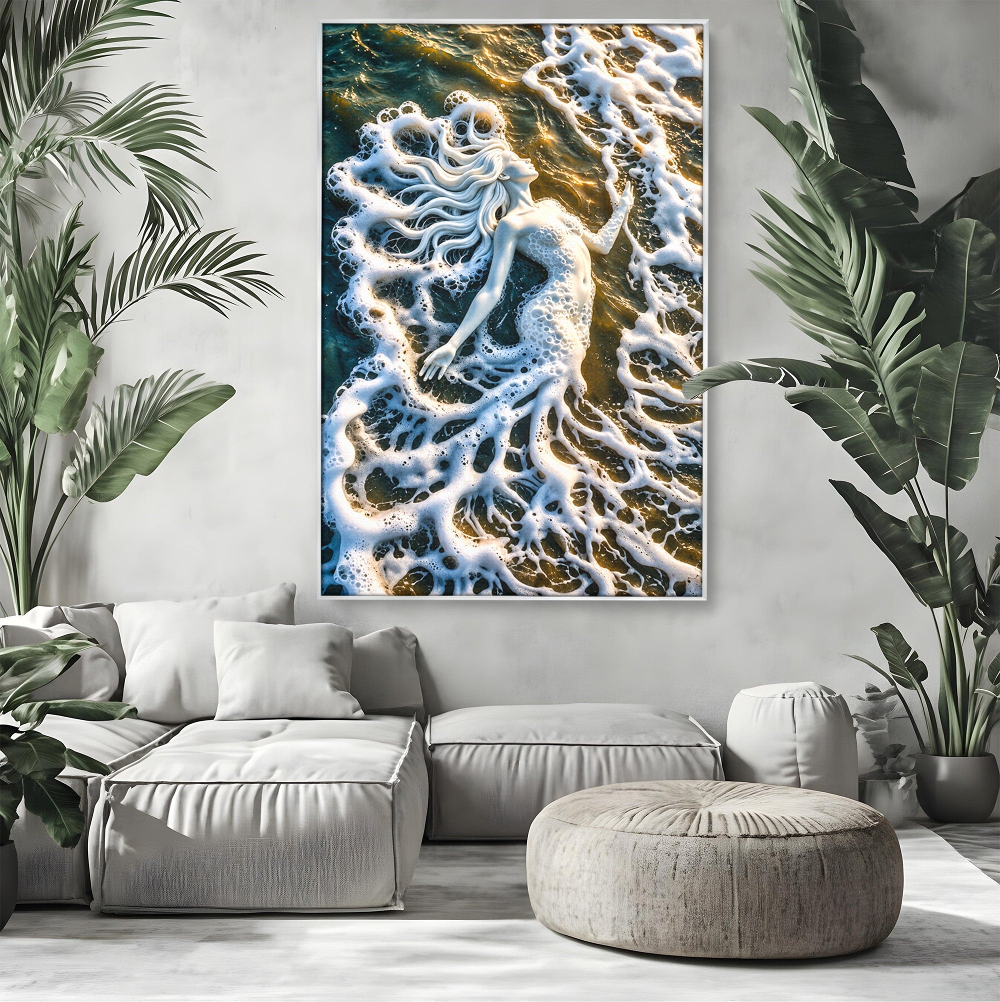 Tablou Canvas Premium LuxCanva® U1202, Suflet în Valuri, Sirena, Ocean, Valuri, Mitologie, Dormitor, Culori Vibrante