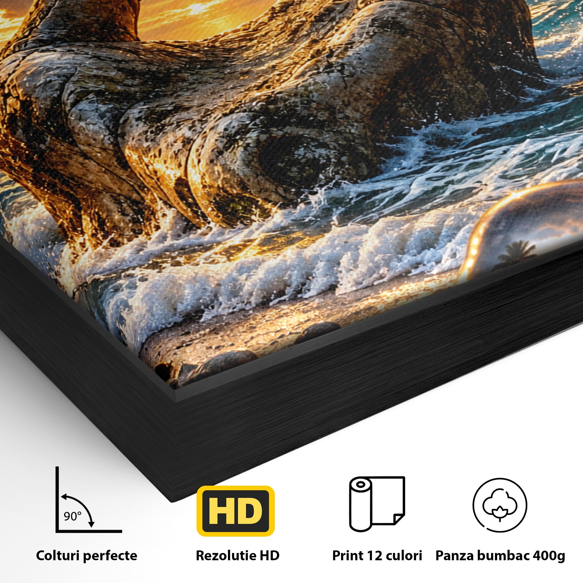 Tablou Canvas Premium LuxCanva® U1203, Mana Divina La Apus, Inima, Ocean, Natura, Mana, Apus, Living, Culori Vibrante