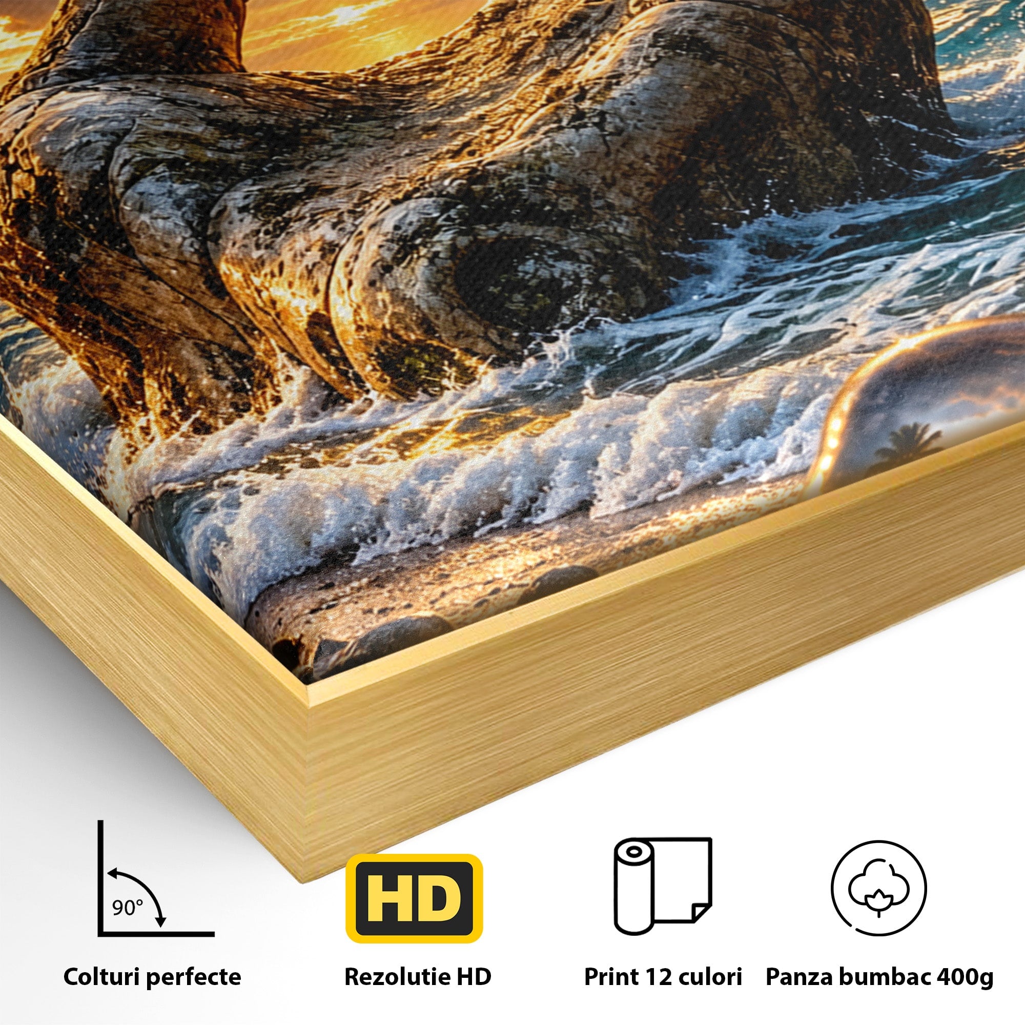 Tablou Canvas Premium LuxCanva® U1203, Mana Divina La Apus, Inima, Ocean, Natura, Mana, Apus, Living, Culori Vibrante