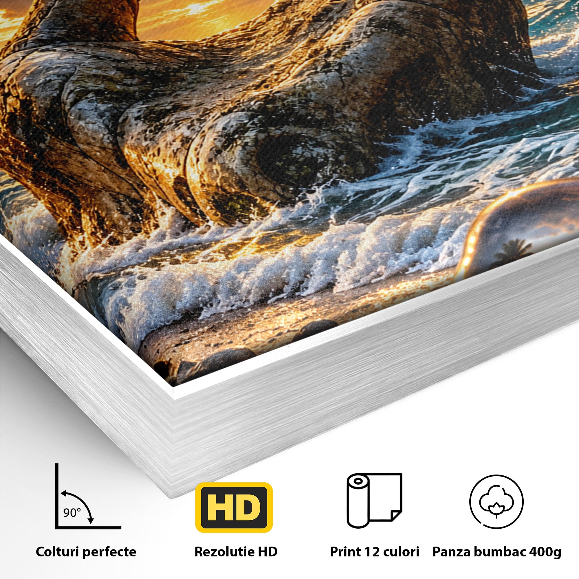 Tablou Canvas Premium LuxCanva® U1203, Mana Divina La Apus, Inima, Ocean, Natura, Mana, Apus, Living, Culori Vibrante
