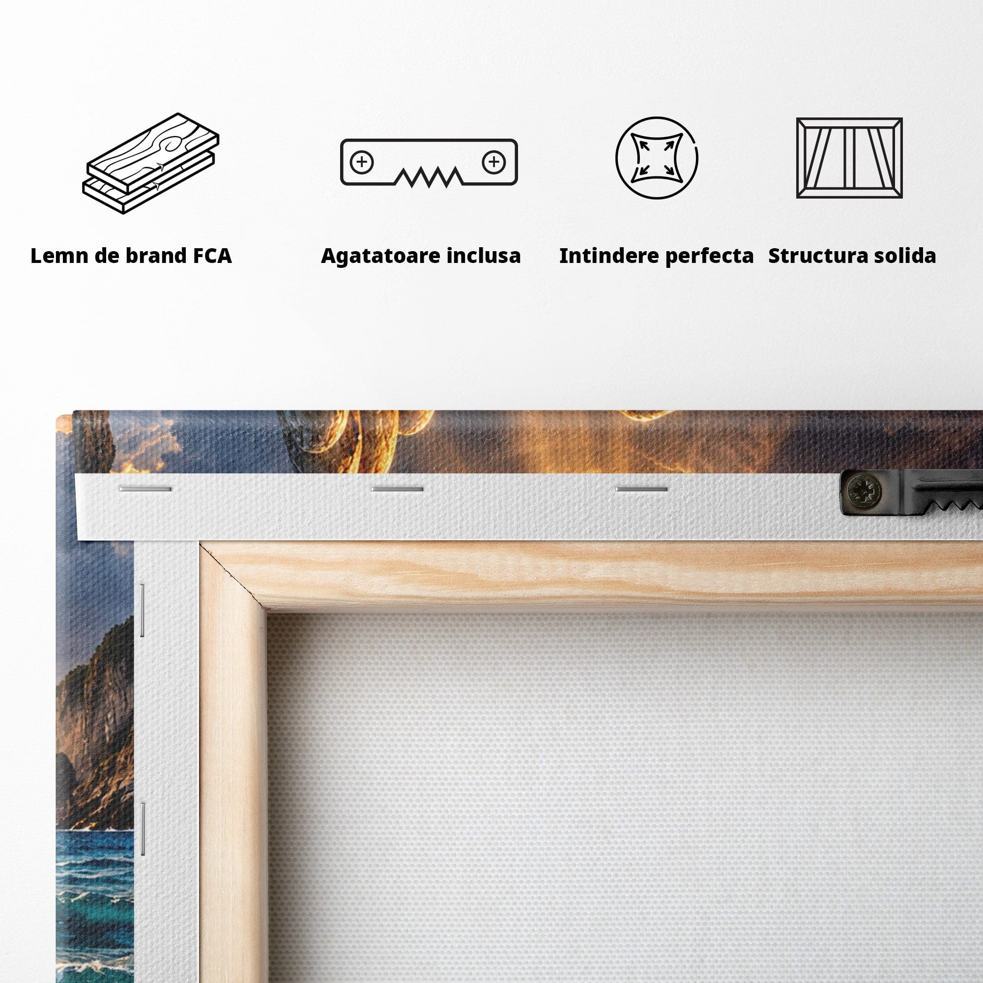 Tablou Canvas Premium LuxCanva® U1203, Mana Divina La Apus, Inima, Ocean, Natura, Mana, Apus, Living, Culori Vibrante