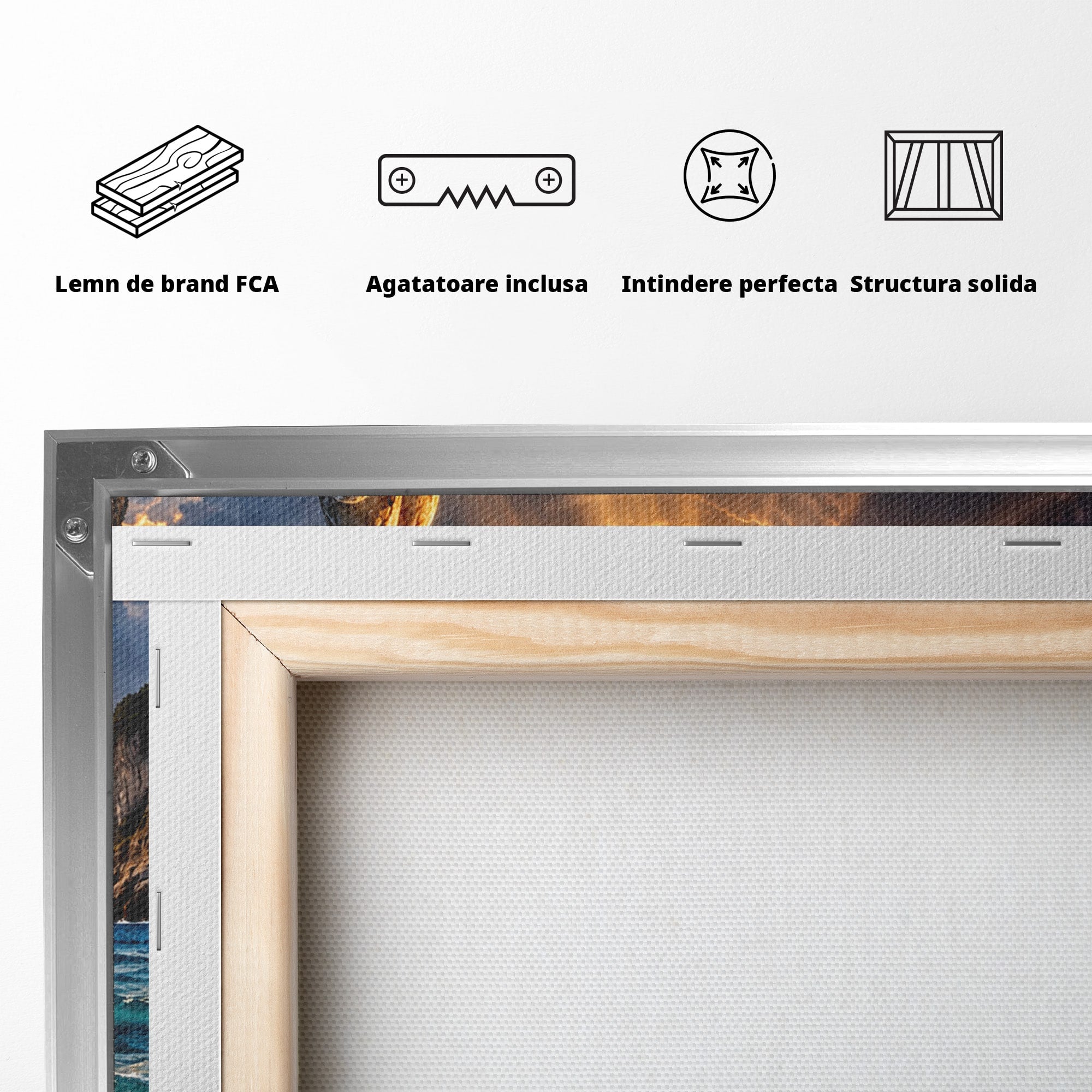 Tablou Canvas Premium LuxCanva® U1203, Mana Divina La Apus, Inima, Ocean, Natura, Mana, Apus, Living, Culori Vibrante