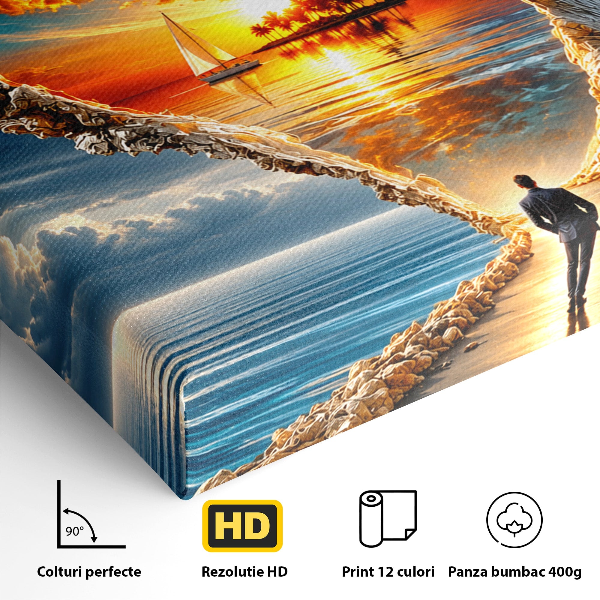Tablou Canvas Premium LuxCanva® U1204, Portalul Spre Paradis, Peisaj, Mare, Apus, Vapor, Calatorie, Living, Culori Vibrante
