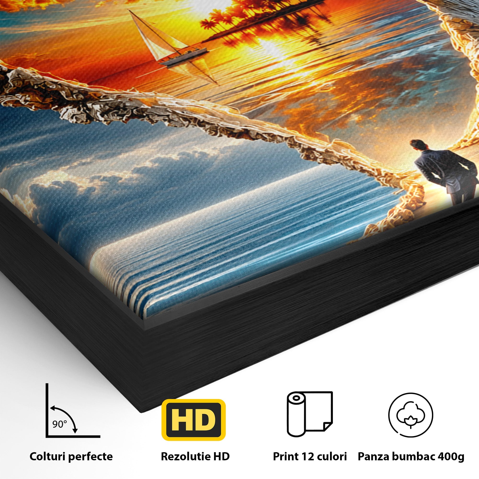Tablou Canvas Premium LuxCanva® U1204, Portalul Spre Paradis, Peisaj, Mare, Apus, Vapor, Calatorie, Living, Culori Vibrante