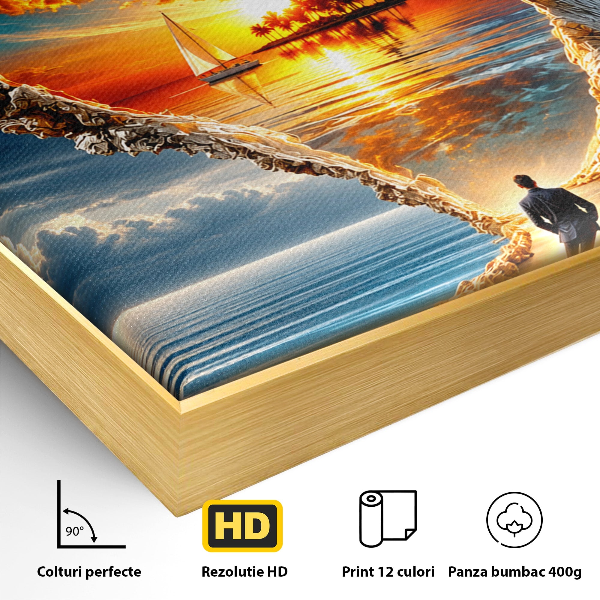 Tablou Canvas Premium LuxCanva® U1204, Portalul Spre Paradis, Peisaj, Mare, Apus, Vapor, Calatorie, Living, Culori Vibrante