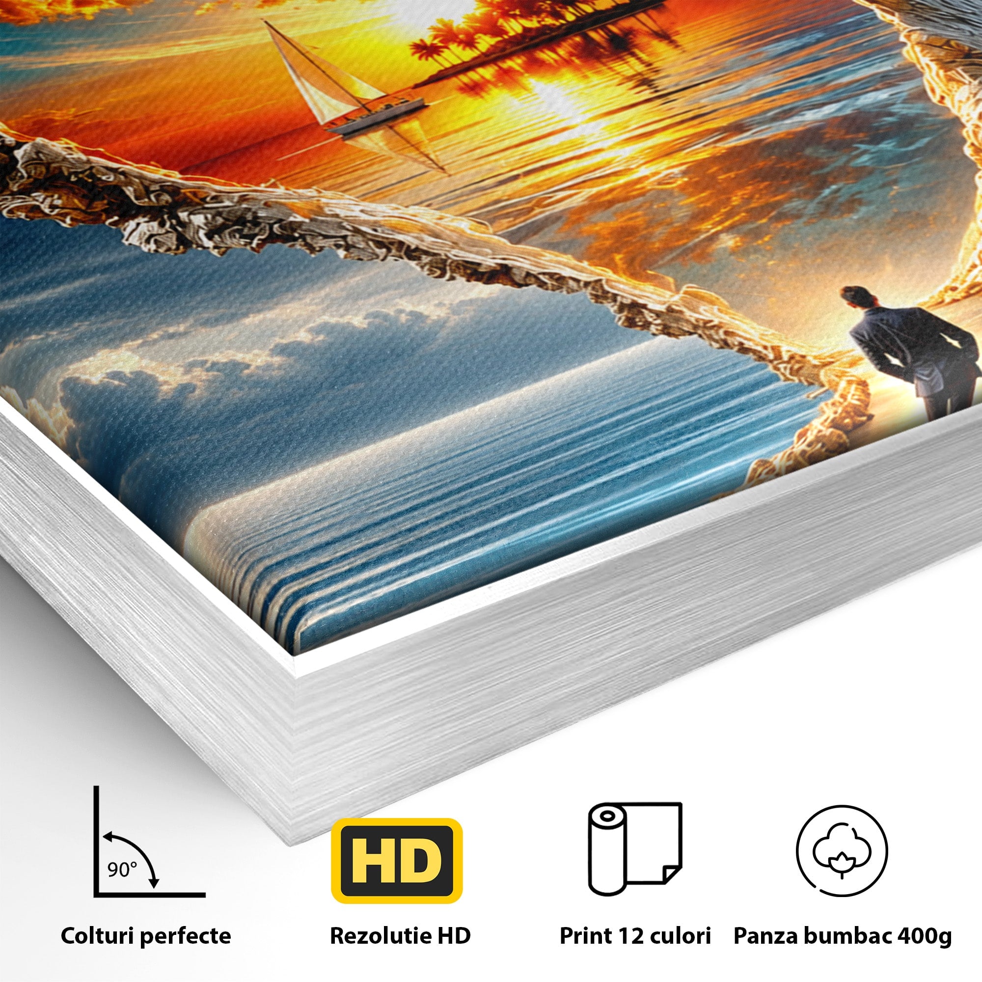 Tablou Canvas Premium LuxCanva® U1204, Portalul Spre Paradis, Peisaj, Mare, Apus, Vapor, Calatorie, Living, Culori Vibrante