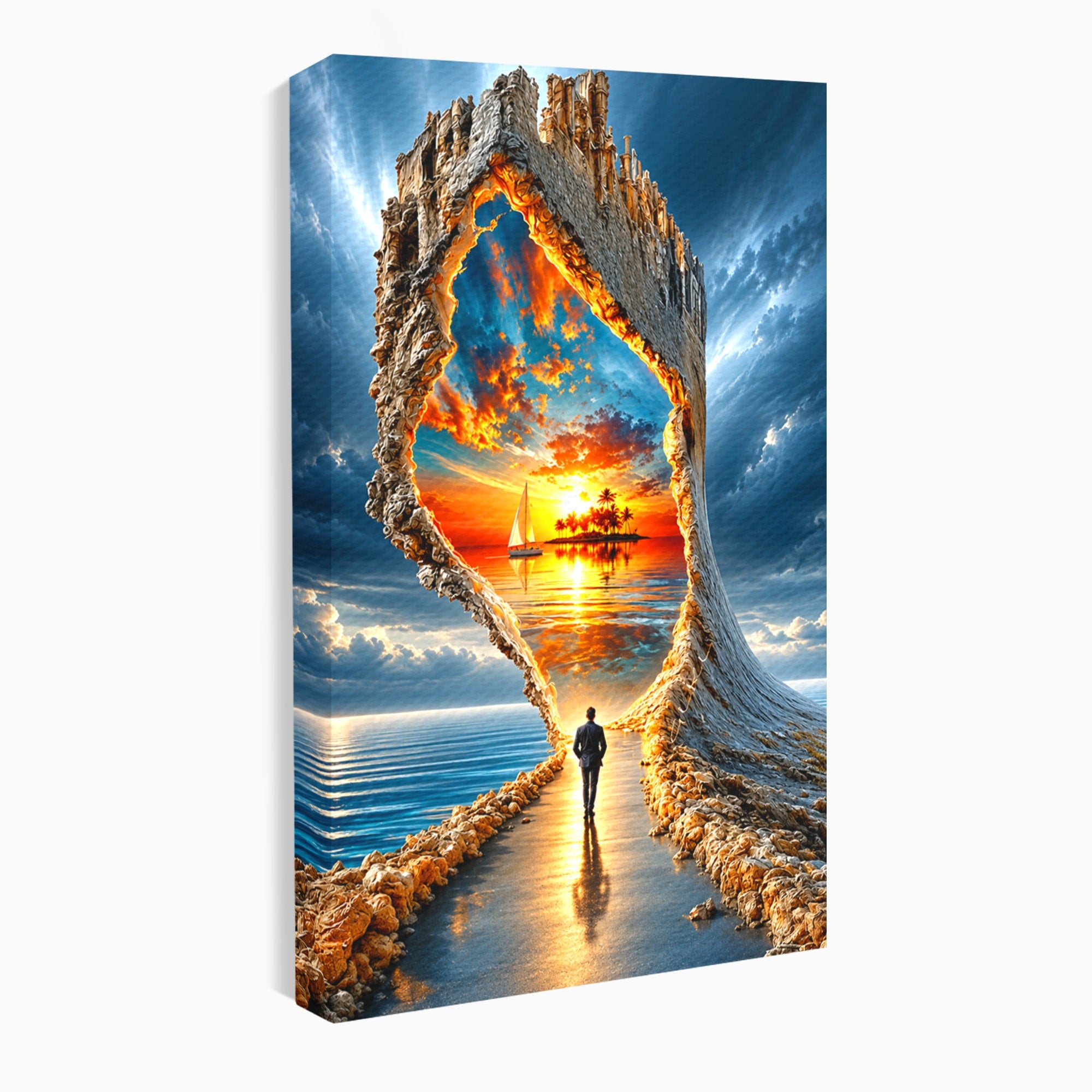 Tablou Canvas Premium LuxCanva® U1204, Portalul Spre Paradis, Peisaj, Mare, Apus, Vapor, Calatorie, Living, Culori Vibrante