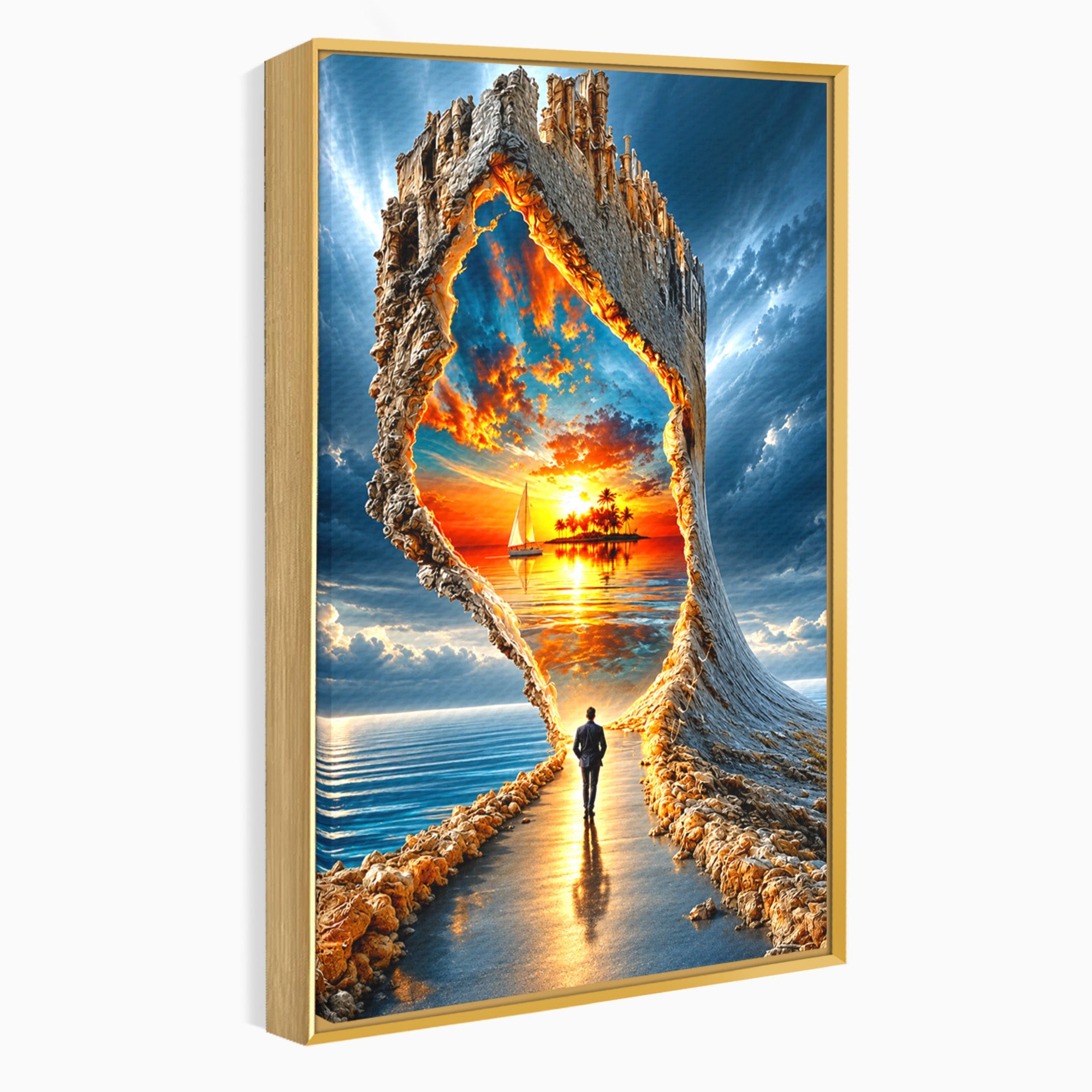 Tablou Canvas Premium LuxCanva® U1204, Portalul Spre Paradis, Peisaj, Mare, Apus, Vapor, Calatorie, Living, Culori Vibrante