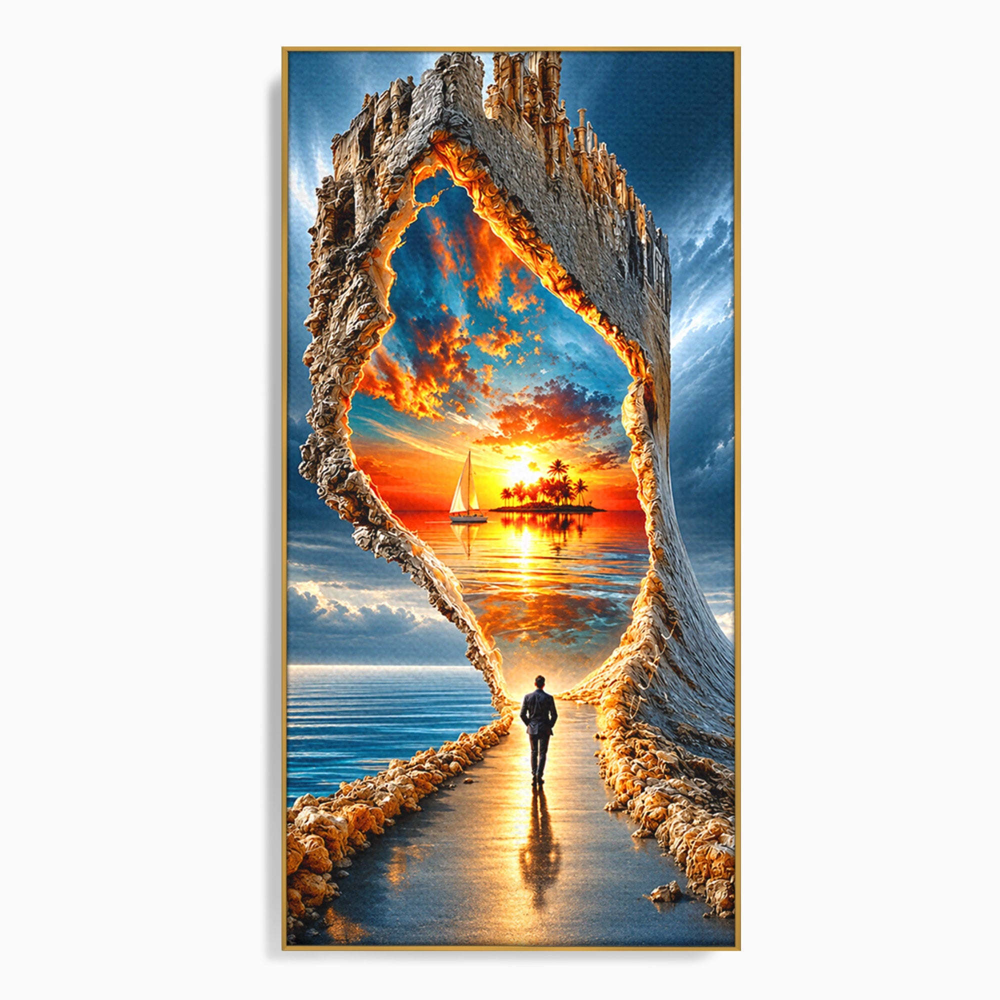 Tablou Canvas Premium LuxCanva® U1204, Portalul Spre Paradis, Peisaj, Mare, Apus, Vapor, Calatorie, Living, Culori Vibrante
