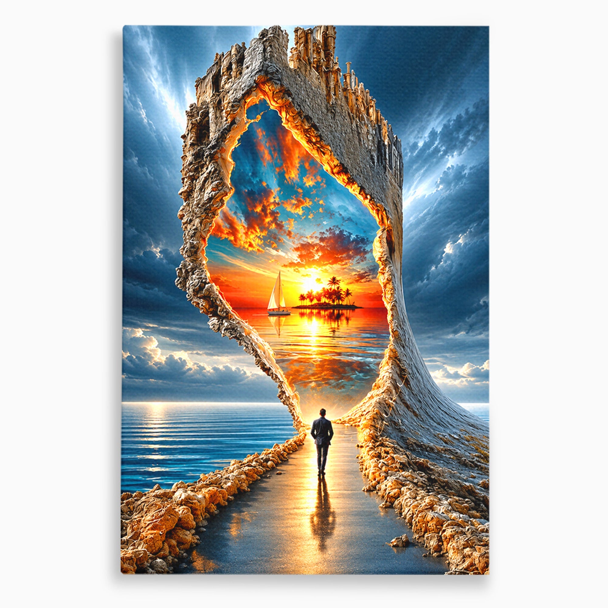 Tablou Canvas Premium LuxCanva® U1204, Portalul Spre Paradis, Peisaj, Mare, Apus, Vapor, Calatorie, Living, Culori Vibrante