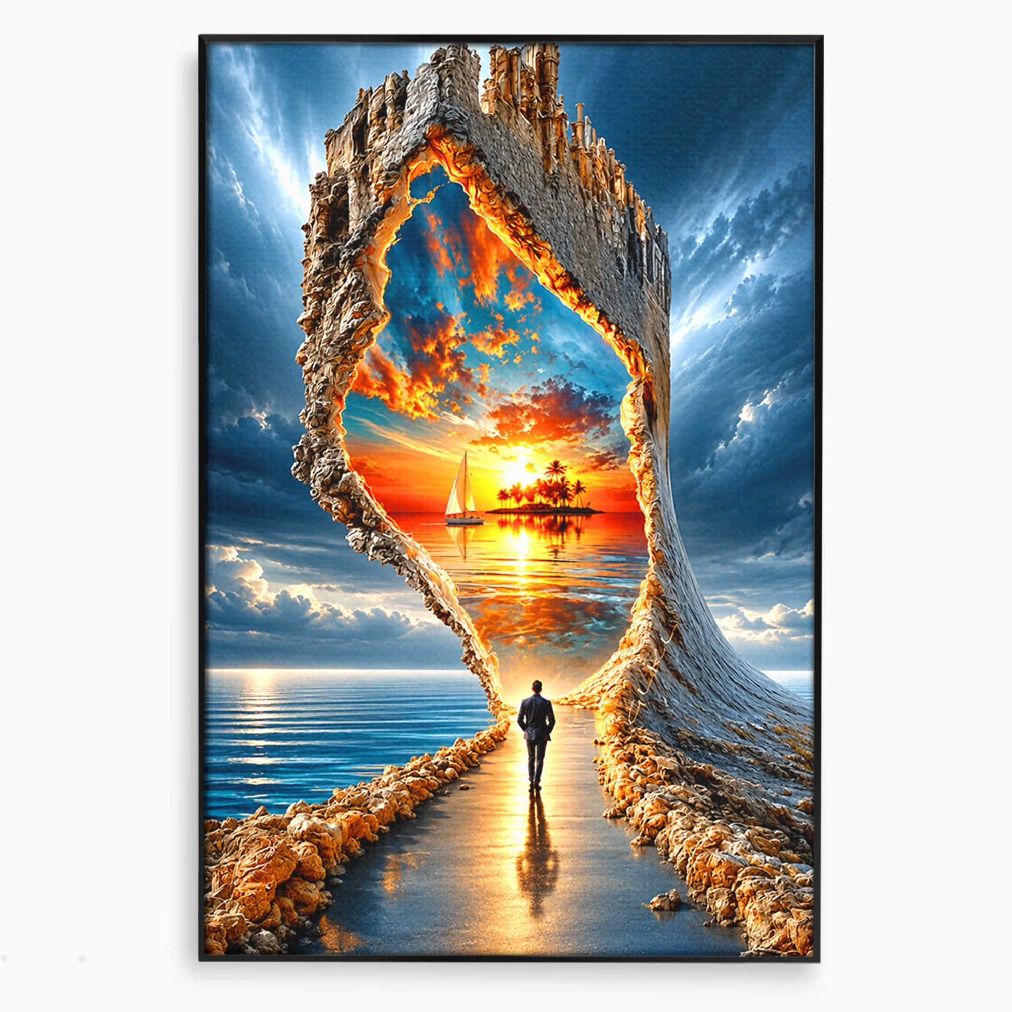 Tablou Canvas Premium LuxCanva® U1204, Portalul Spre Paradis, Peisaj, Mare, Apus, Vapor, Calatorie, Living, Culori Vibrante