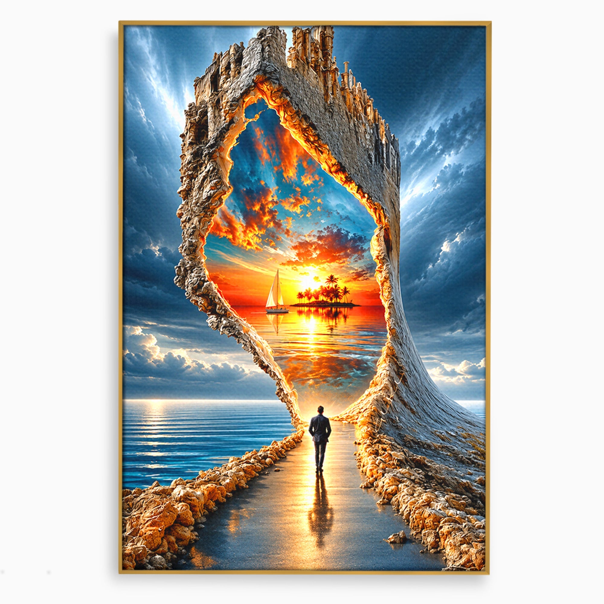 Tablou Canvas Premium LuxCanva® U1204, Portalul Spre Paradis, Peisaj, Mare, Apus, Vapor, Calatorie, Living, Culori Vibrante