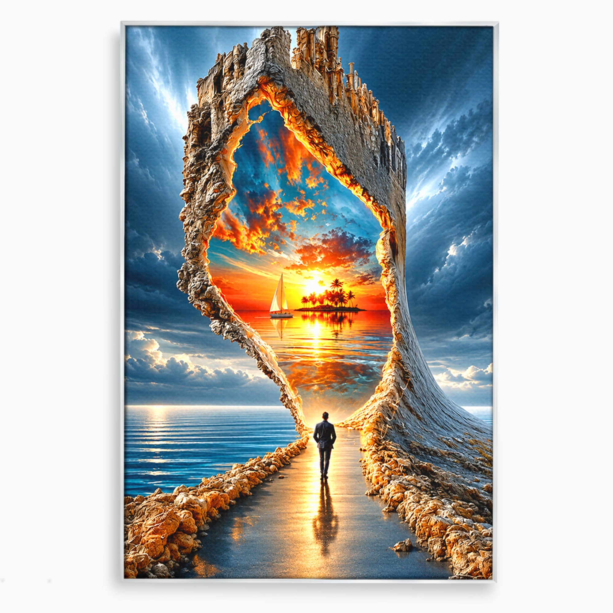 Tablou Canvas Premium LuxCanva® U1204, Portalul Spre Paradis, Peisaj, Mare, Apus, Vapor, Calatorie, Living, Culori Vibrante