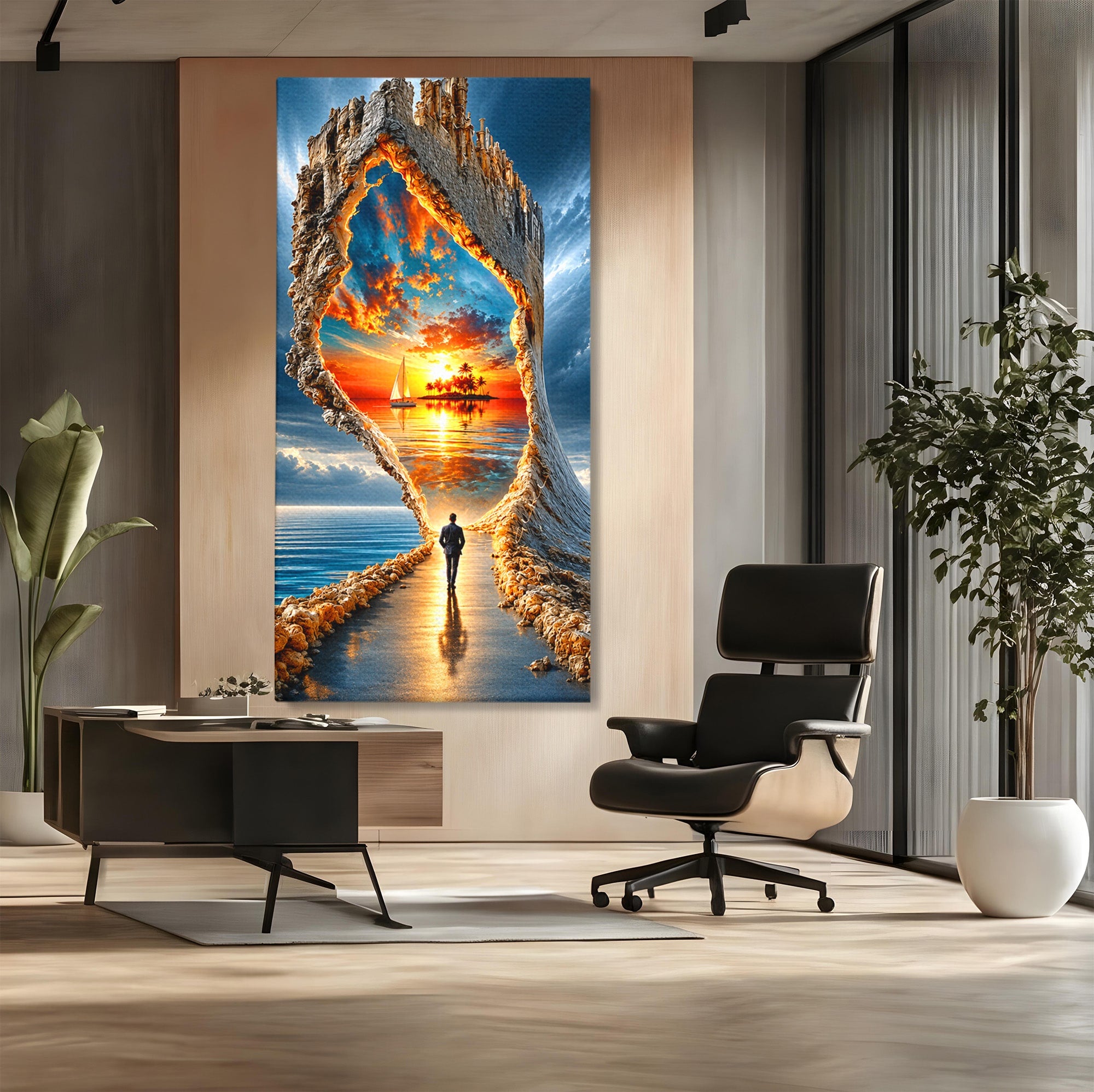 Tablou Canvas Premium LuxCanva® U1204, Portalul Spre Paradis, Peisaj, Mare, Apus, Vapor, Calatorie, Living, Culori Vibrante