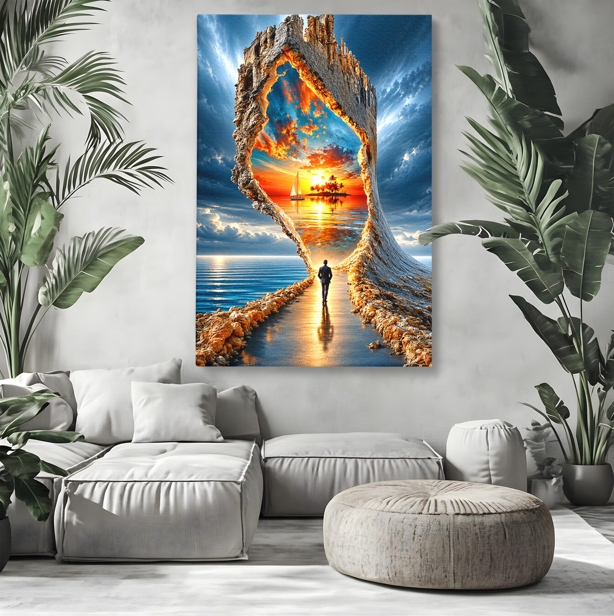 Tablou Canvas Premium LuxCanva® U1204, Portalul Spre Paradis, Peisaj, Mare, Apus, Vapor, Calatorie, Living, Culori Vibrante
