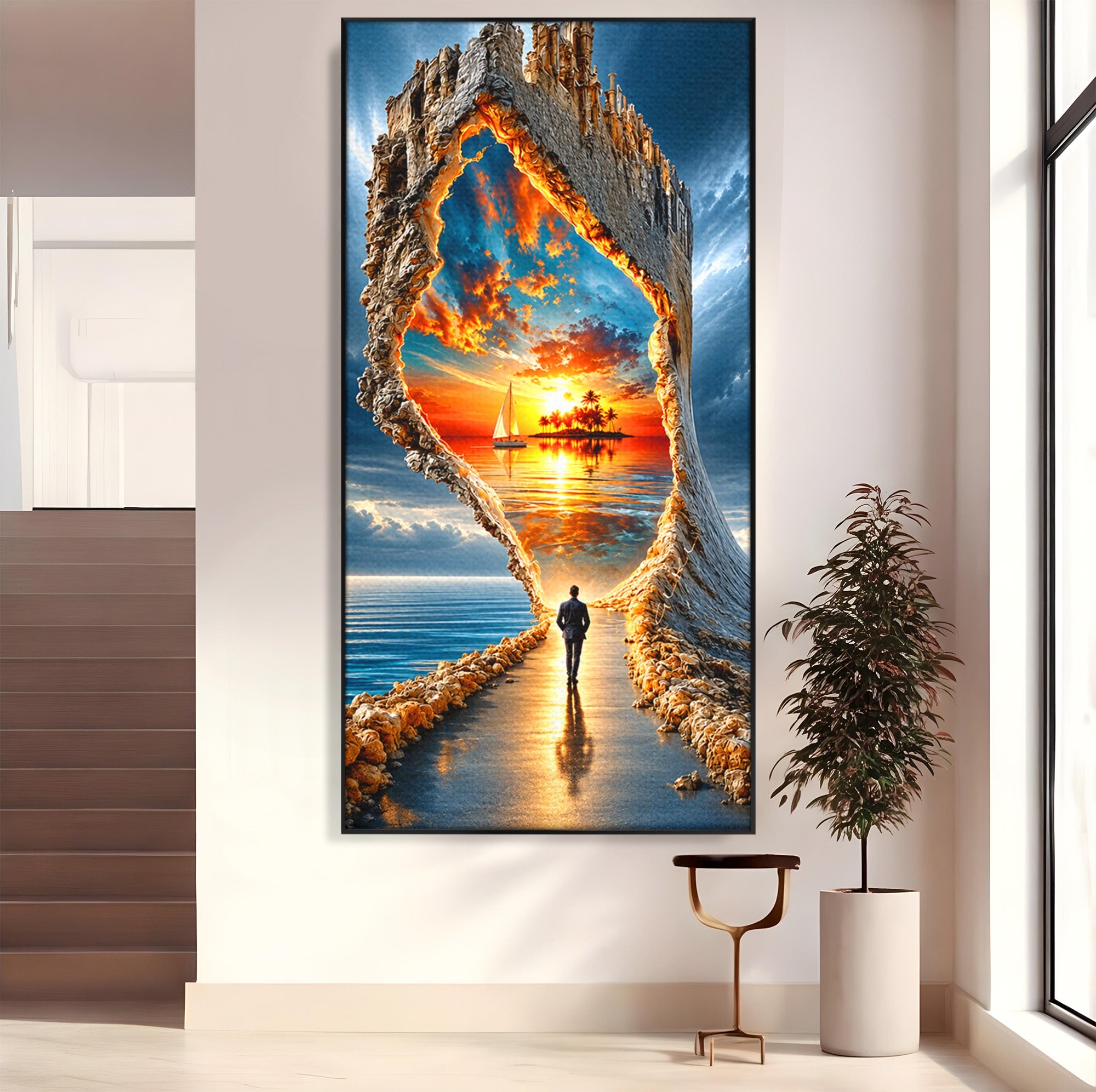 Tablou Canvas Premium LuxCanva® U1204, Portalul Spre Paradis, Peisaj, Mare, Apus, Vapor, Calatorie, Living, Culori Vibrante