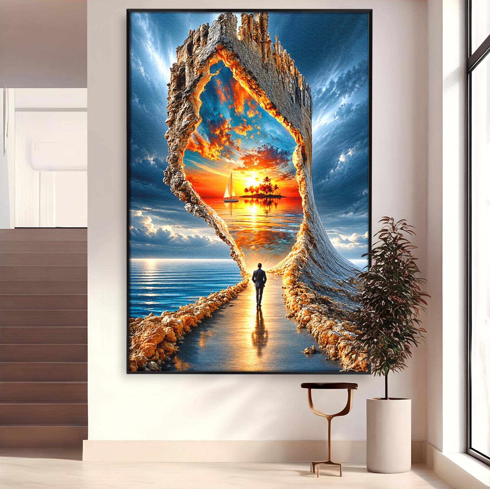 Tablou Canvas Premium LuxCanva® U1204, Portalul Spre Paradis, Peisaj, Mare, Apus, Vapor, Calatorie, Living, Culori Vibrante
