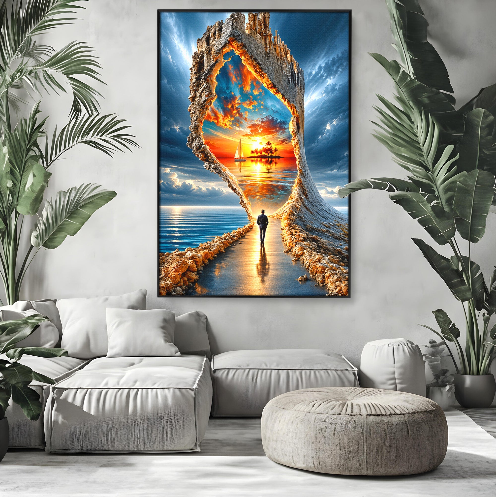 Tablou Canvas Premium LuxCanva® U1204, Portalul Spre Paradis, Peisaj, Mare, Apus, Vapor, Calatorie, Living, Culori Vibrante