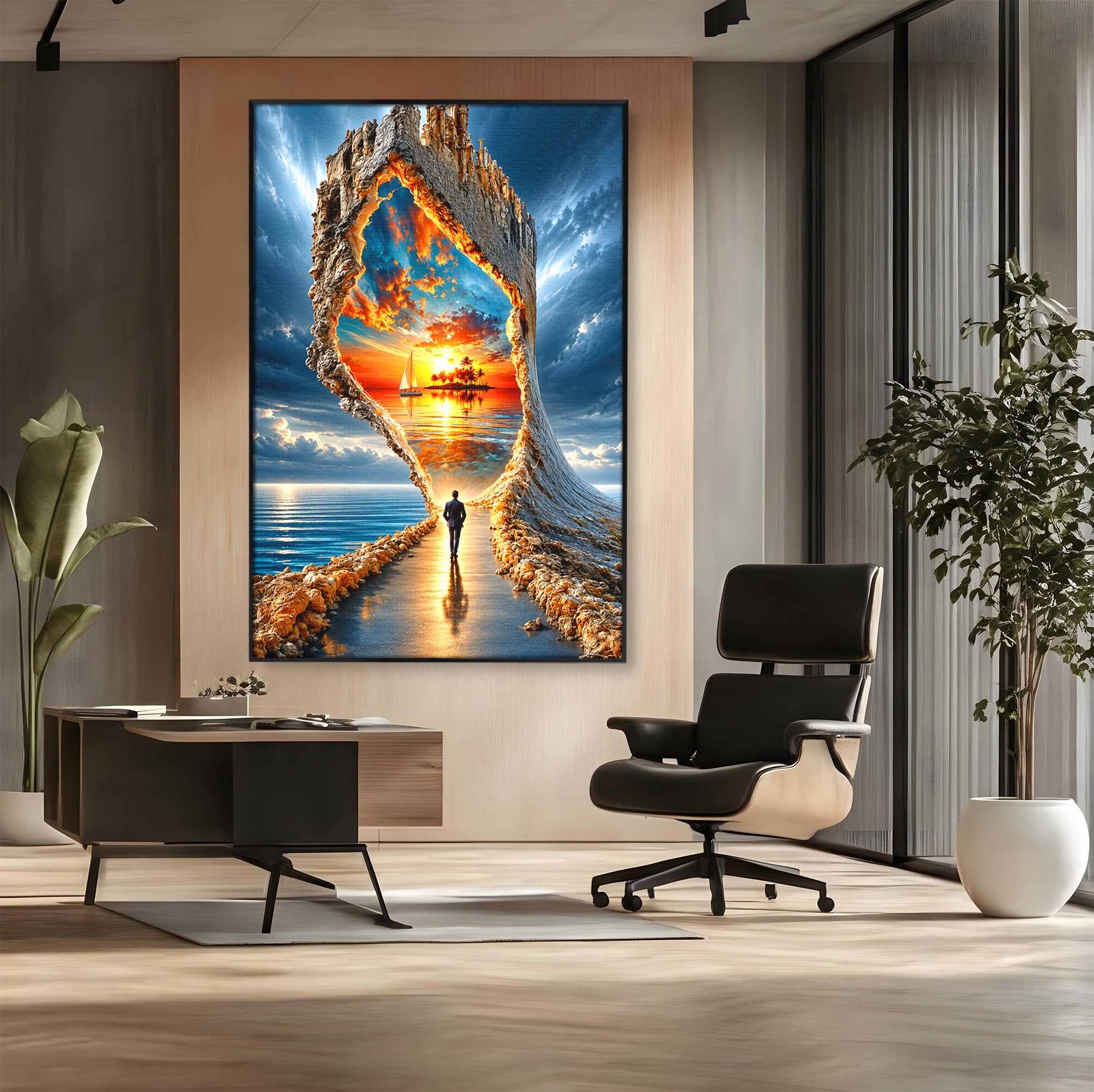 Tablou Canvas Premium LuxCanva® U1204, Portalul Spre Paradis, Peisaj, Mare, Apus, Vapor, Calatorie, Living, Culori Vibrante