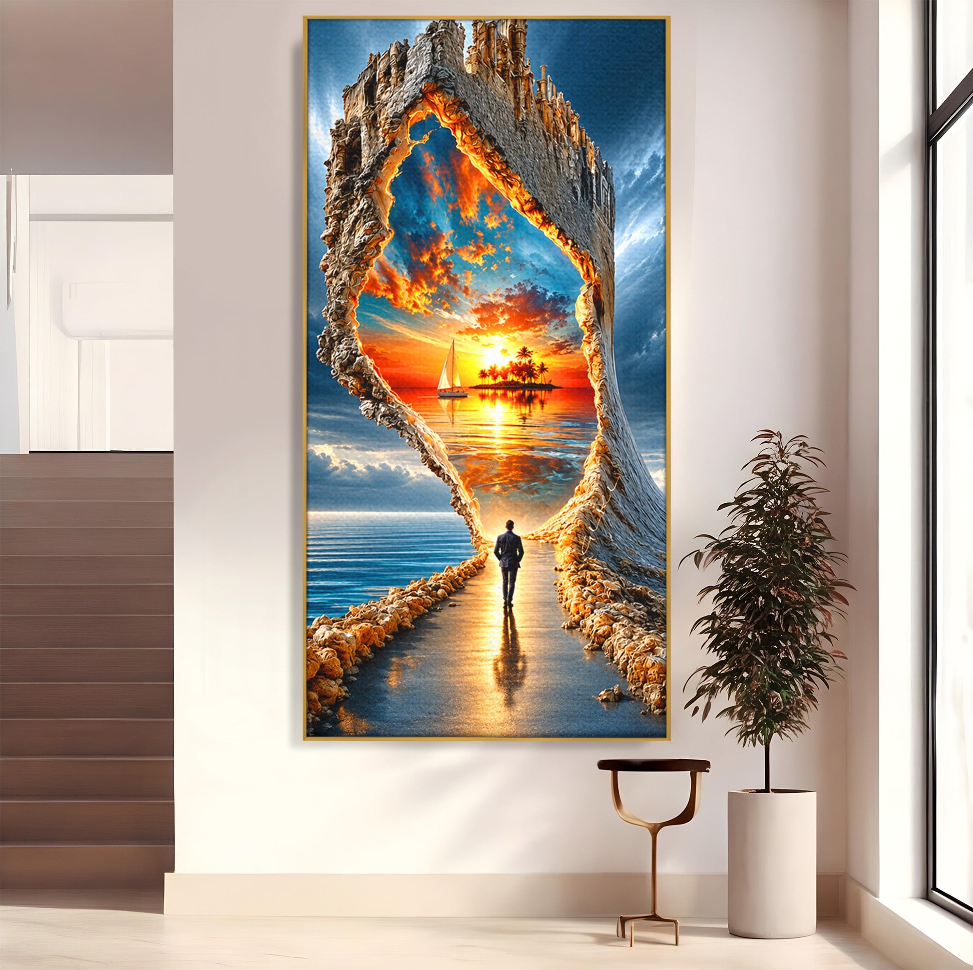 Tablou Canvas Premium LuxCanva® U1204, Portalul Spre Paradis, Peisaj, Mare, Apus, Vapor, Calatorie, Living, Culori Vibrante