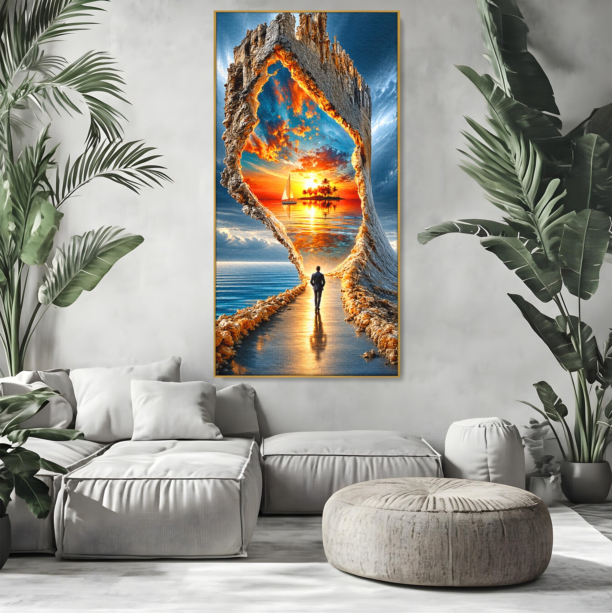 Tablou Canvas Premium LuxCanva® U1204, Portalul Spre Paradis, Peisaj, Mare, Apus, Vapor, Calatorie, Living, Culori Vibrante