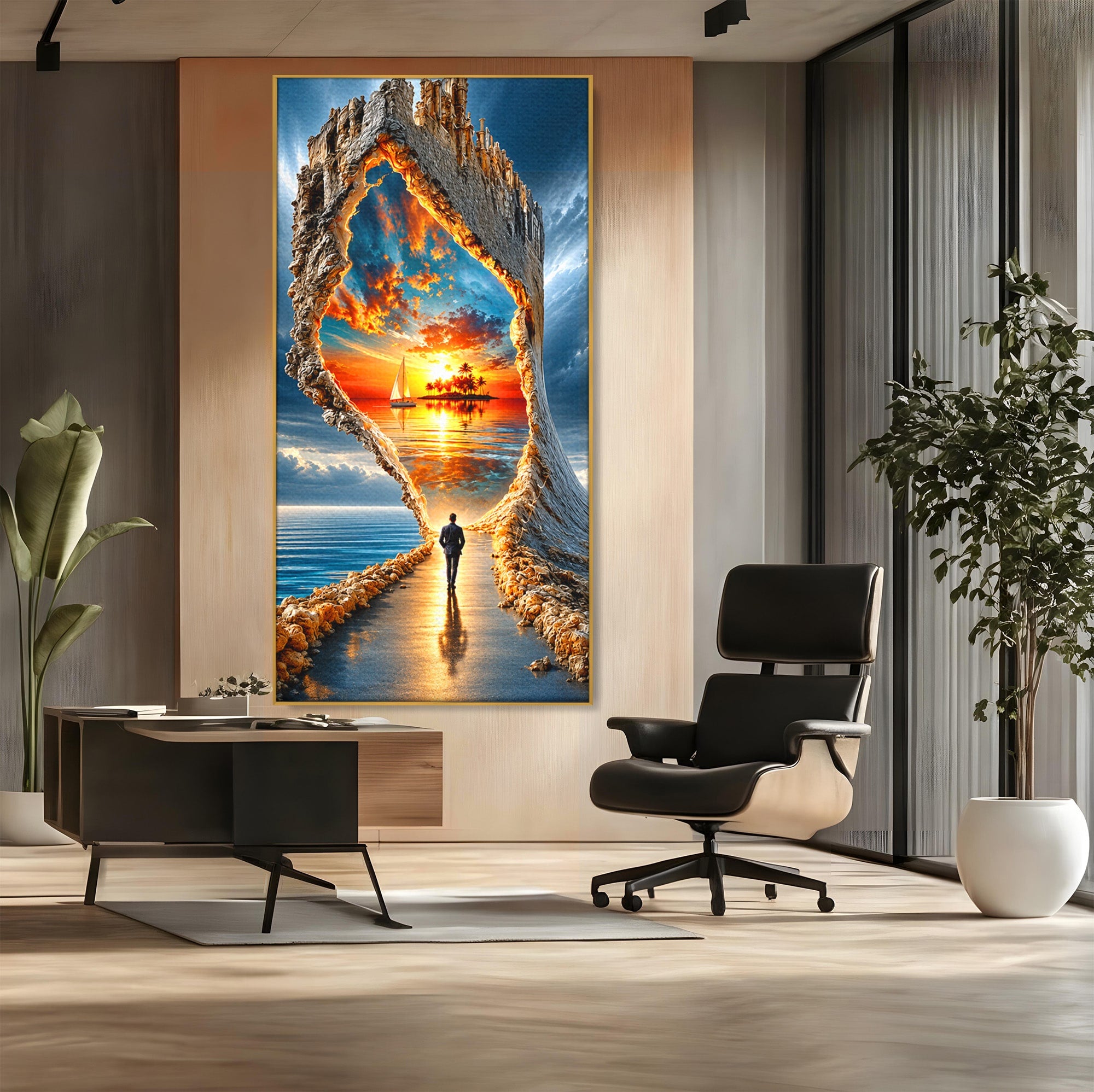 Tablou Canvas Premium LuxCanva® U1204, Portalul Spre Paradis, Peisaj, Mare, Apus, Vapor, Calatorie, Living, Culori Vibrante