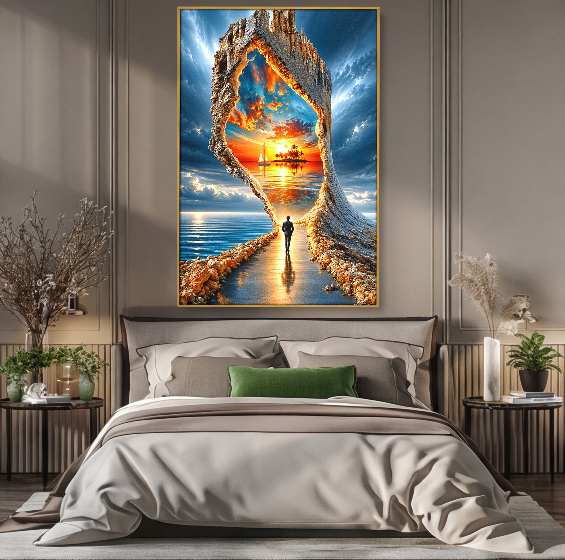 Tablou Canvas Premium LuxCanva® U1204, Portalul Spre Paradis, Peisaj, Mare, Apus, Vapor, Calatorie, Living, Culori Vibrante