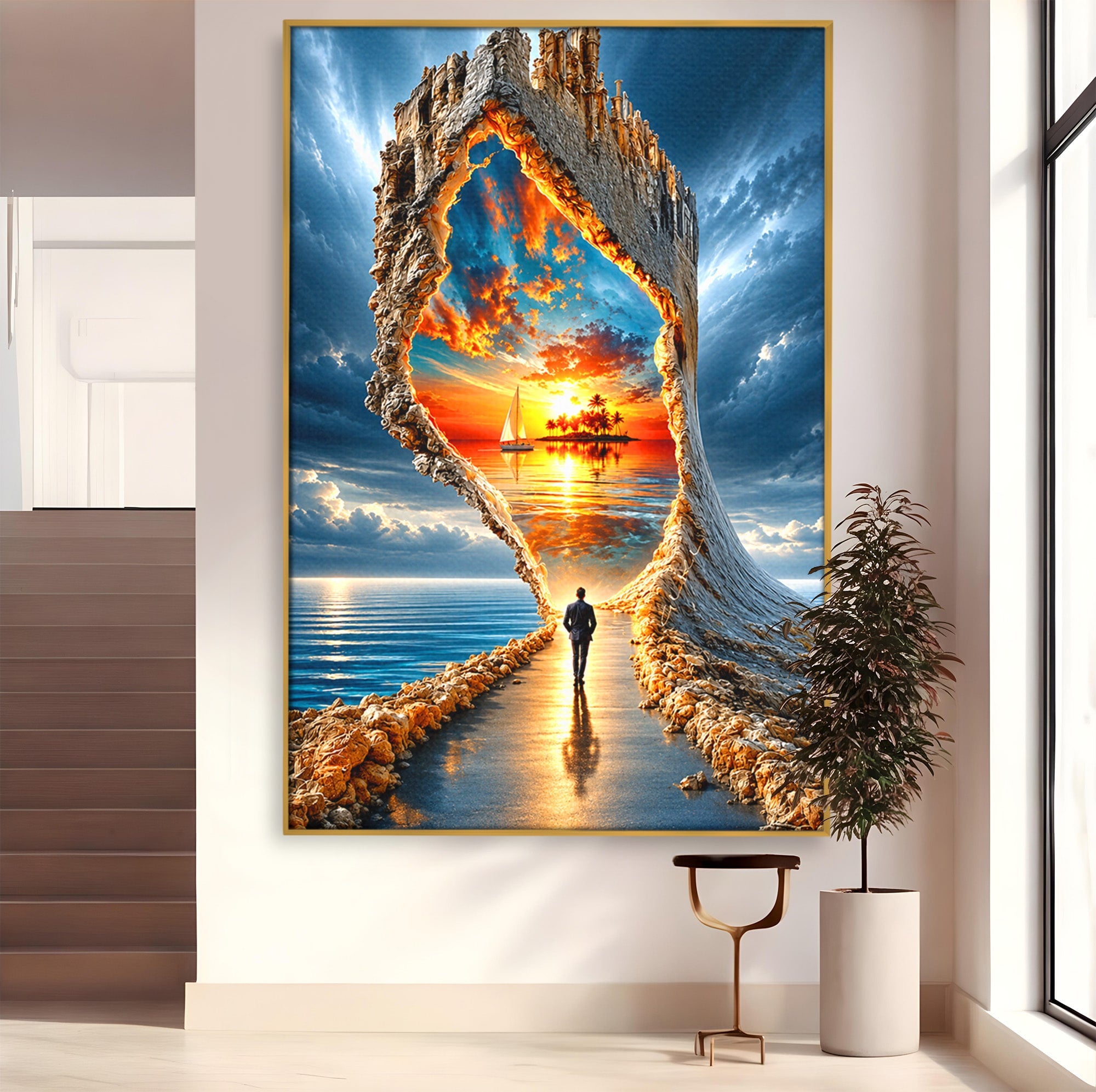Tablou Canvas Premium LuxCanva® U1204, Portalul Spre Paradis, Peisaj, Mare, Apus, Vapor, Calatorie, Living, Culori Vibrante