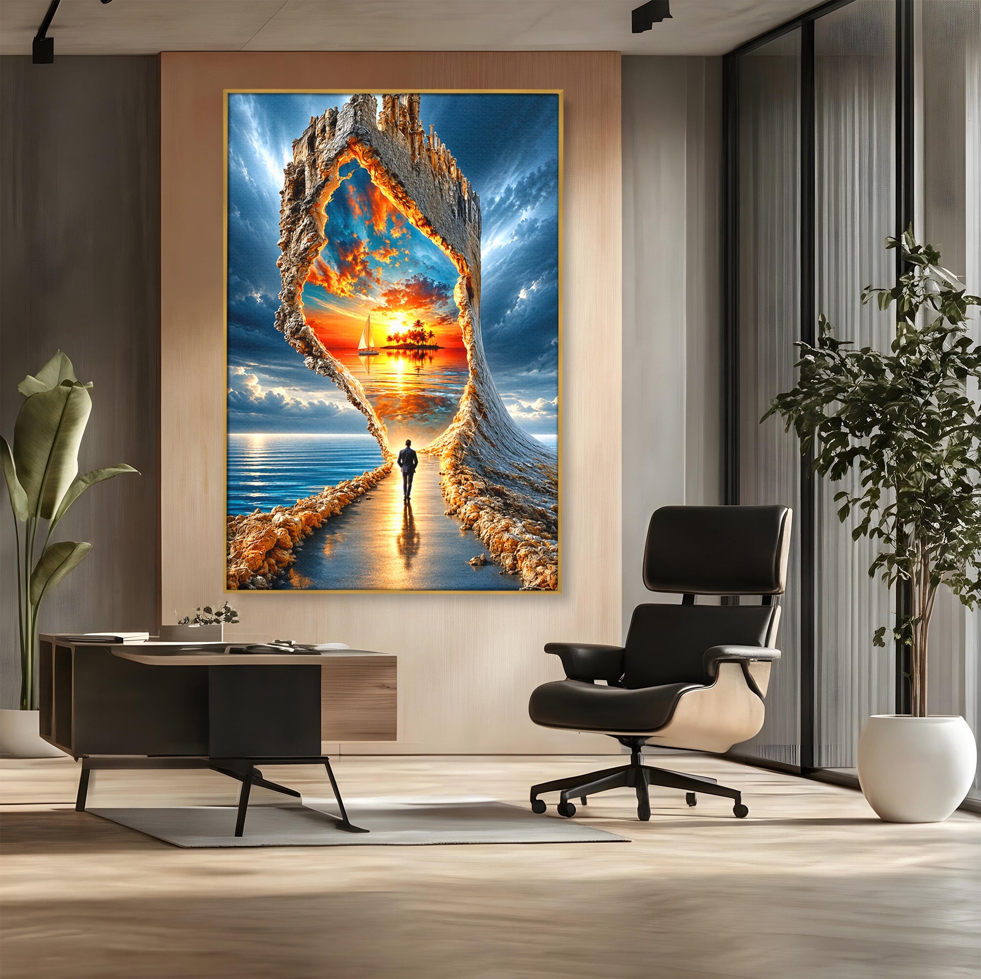 Tablou Canvas Premium LuxCanva® U1204, Portalul Spre Paradis, Peisaj, Mare, Apus, Vapor, Calatorie, Living, Culori Vibrante