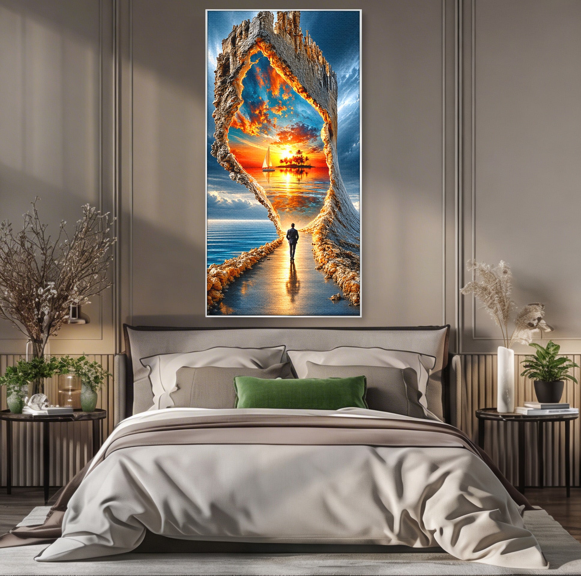 Tablou Canvas Premium LuxCanva® U1204, Portalul Spre Paradis, Peisaj, Mare, Apus, Vapor, Calatorie, Living, Culori Vibrante