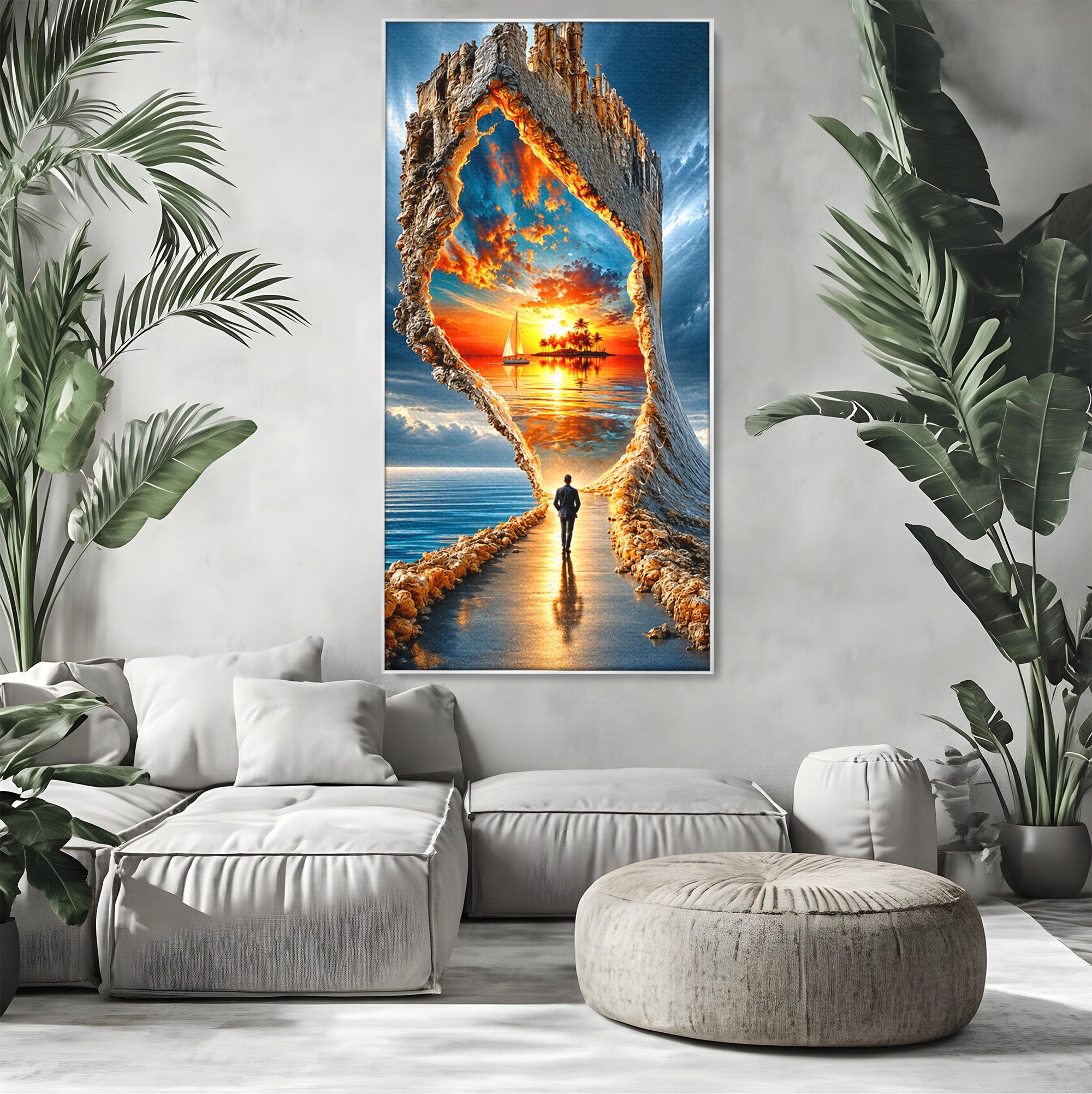 Tablou Canvas Premium LuxCanva® U1204, Portalul Spre Paradis, Peisaj, Mare, Apus, Vapor, Calatorie, Living, Culori Vibrante
