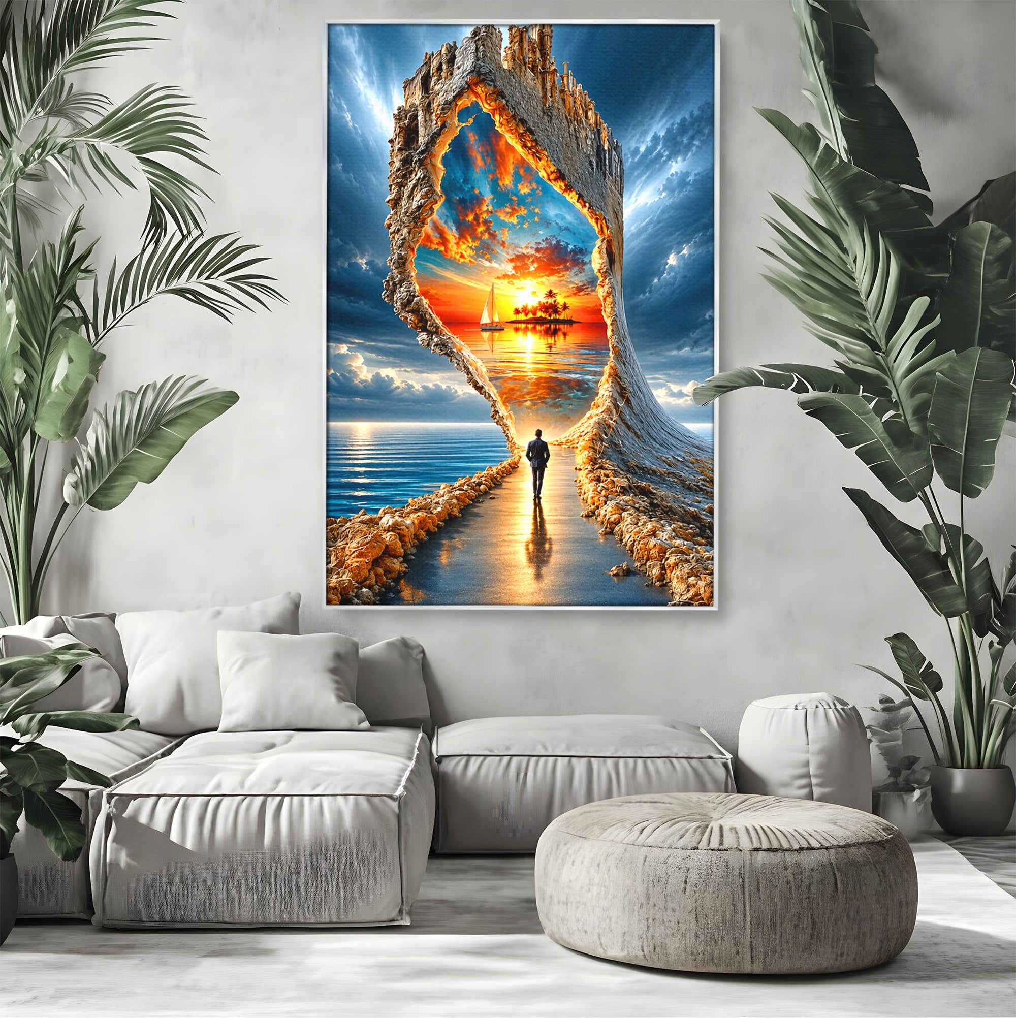 Tablou Canvas Premium LuxCanva® U1204, Portalul Spre Paradis, Peisaj, Mare, Apus, Vapor, Calatorie, Living, Culori Vibrante