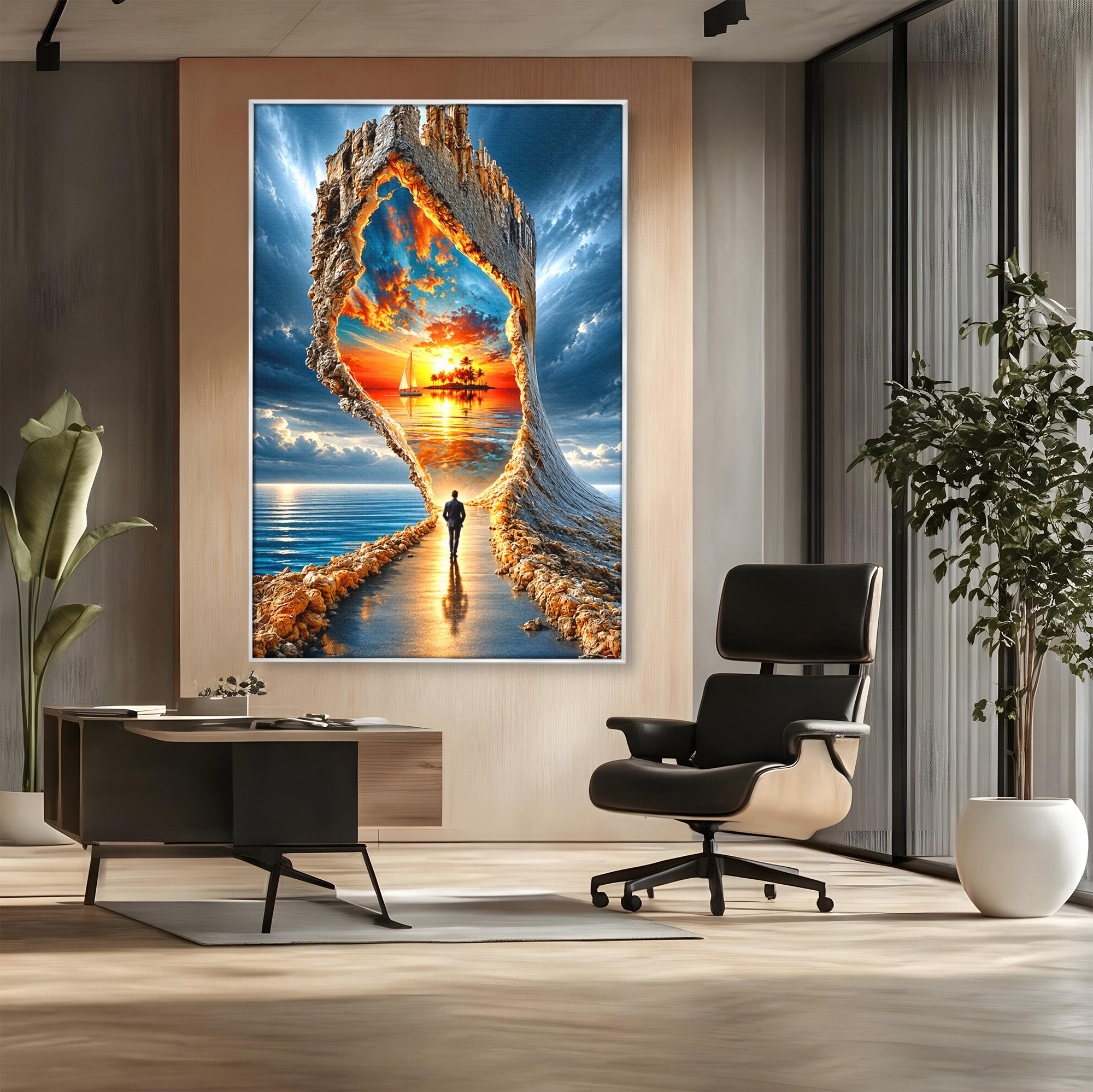 Tablou Canvas Premium LuxCanva® U1204, Portalul Spre Paradis, Peisaj, Mare, Apus, Vapor, Calatorie, Living, Culori Vibrante