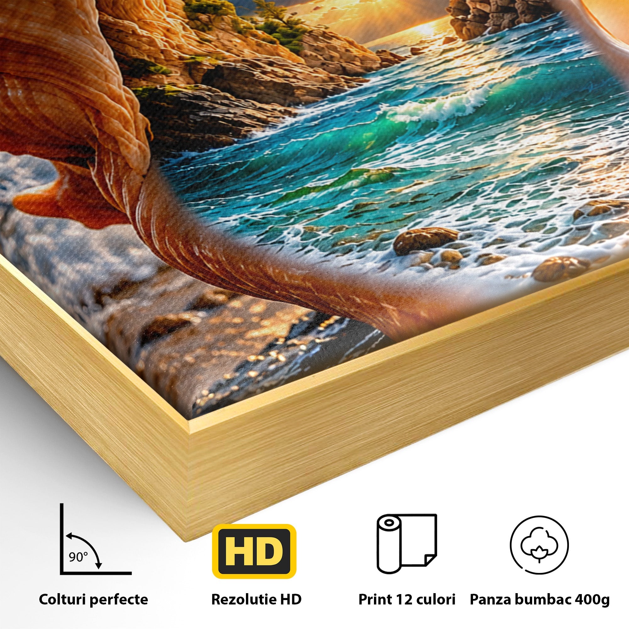 Tablou Canvas Premium LuxCanva® U1205, Peisaj Marin In Scoica, Mare ,Valuri, Apus, Natura, Scoica, Living, Dormitor, Culori Vibrante