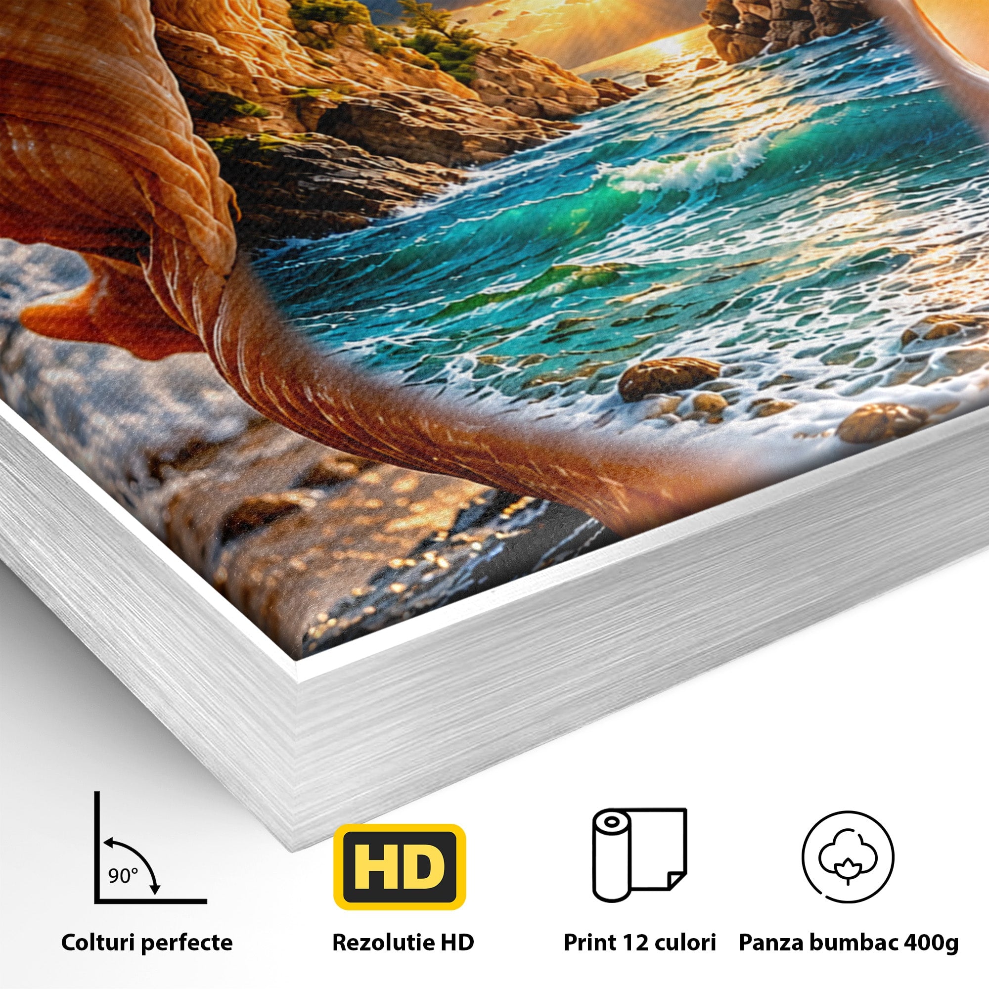 Tablou Canvas Premium LuxCanva® U1205, Peisaj Marin In Scoica, Mare ,Valuri, Apus, Natura, Scoica, Living, Dormitor, Culori Vibrante